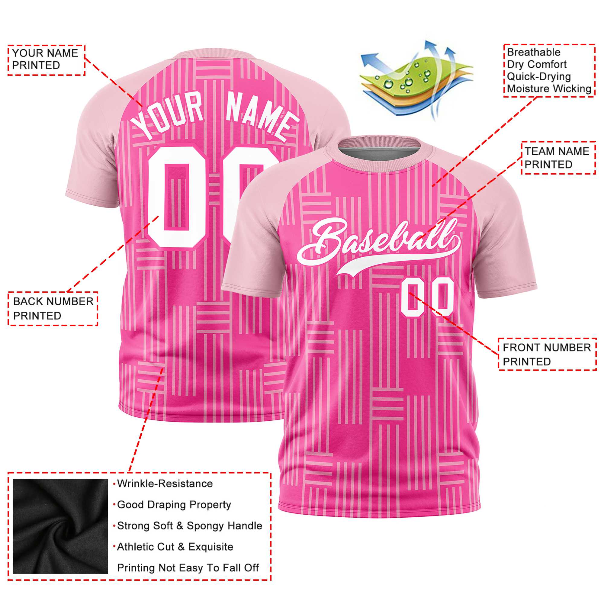 Custom Pink-Light Pink Personalized Line Pattern Performance T-Shirt