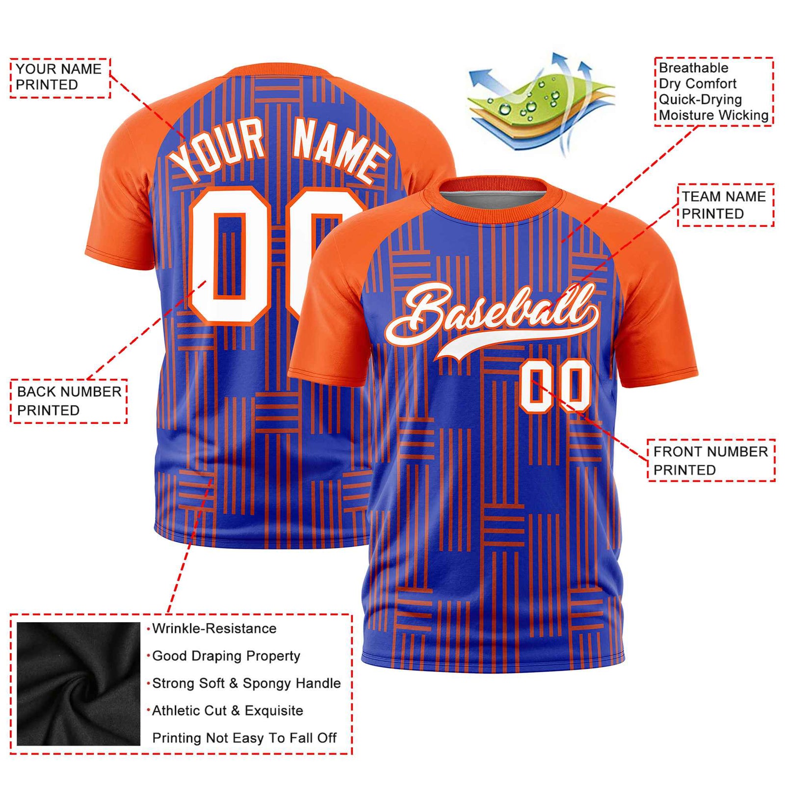 Custom Royal Blue-Orange Personalized Line Pattern Performance T-Shirt