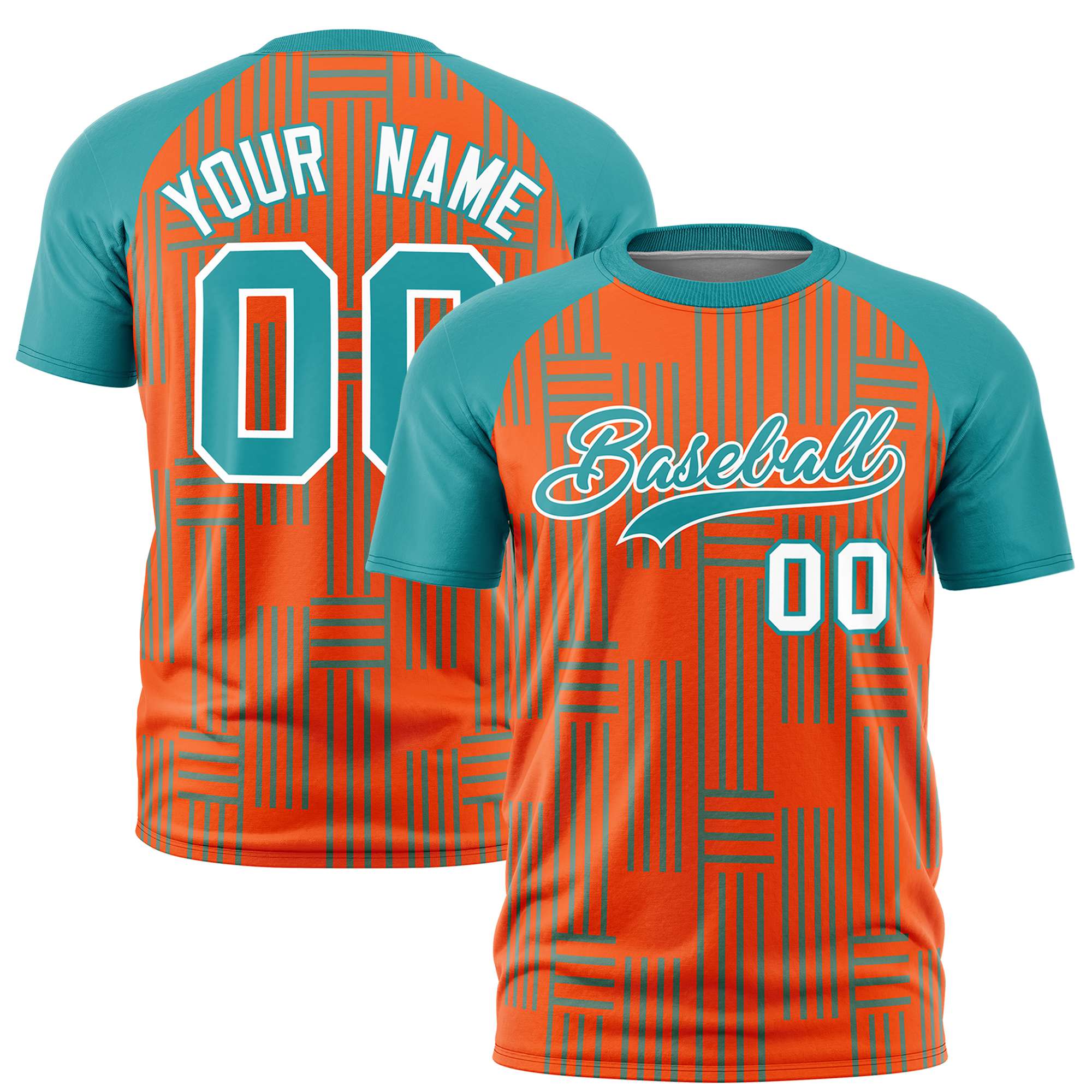 Custom Orange Aqua Personalized Line Pattern Performance T-Shirt