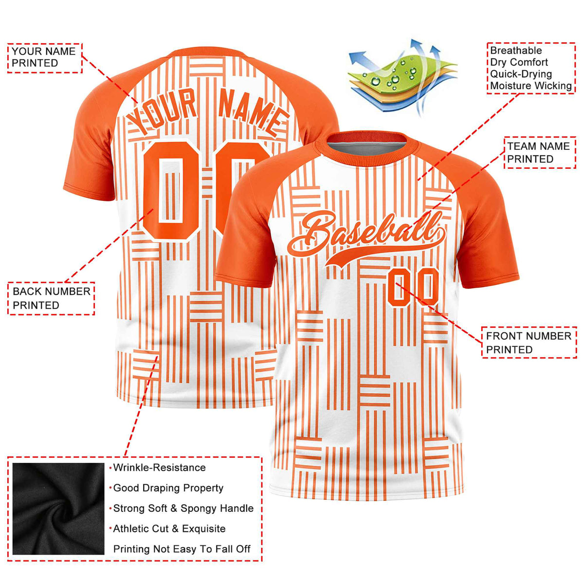Custom White Orange Personalized Line Pattern Performance T-Shirt
