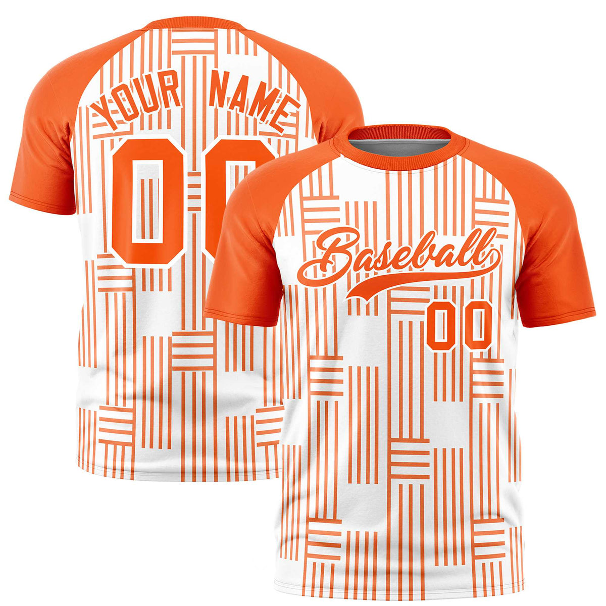 Custom White Orange Personalized Line Pattern Performance T-Shirt