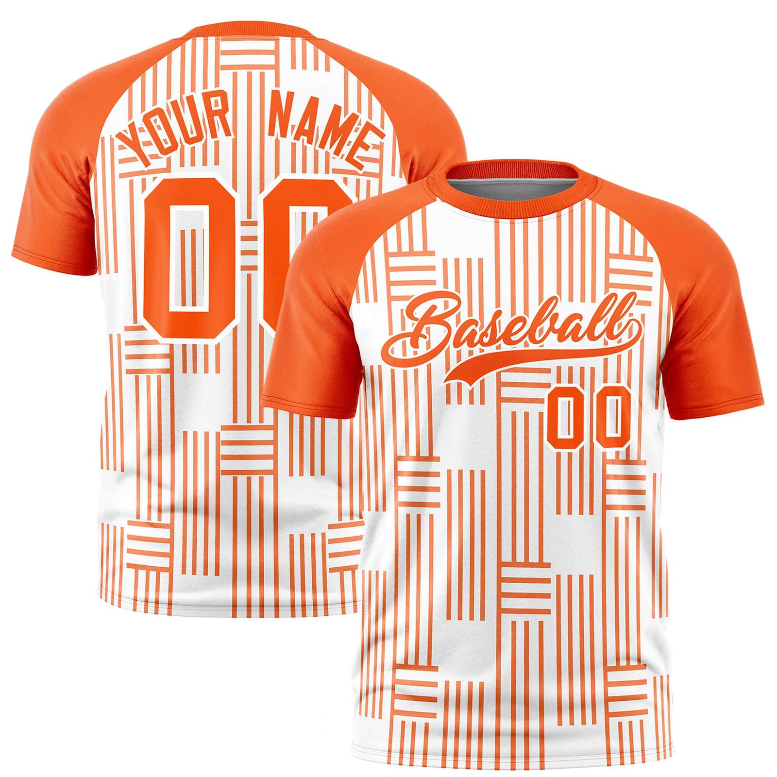 Custom White Orange Personalized Line Pattern Performance T-Shirt