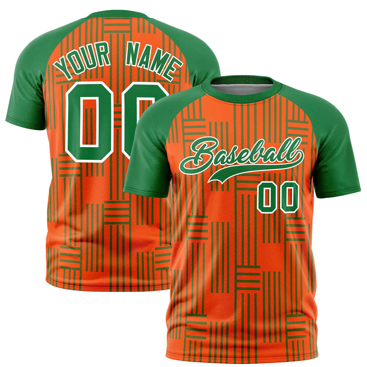 Custom Orange-Kelly Green Personalized Line Pattern Performance T-Shirt