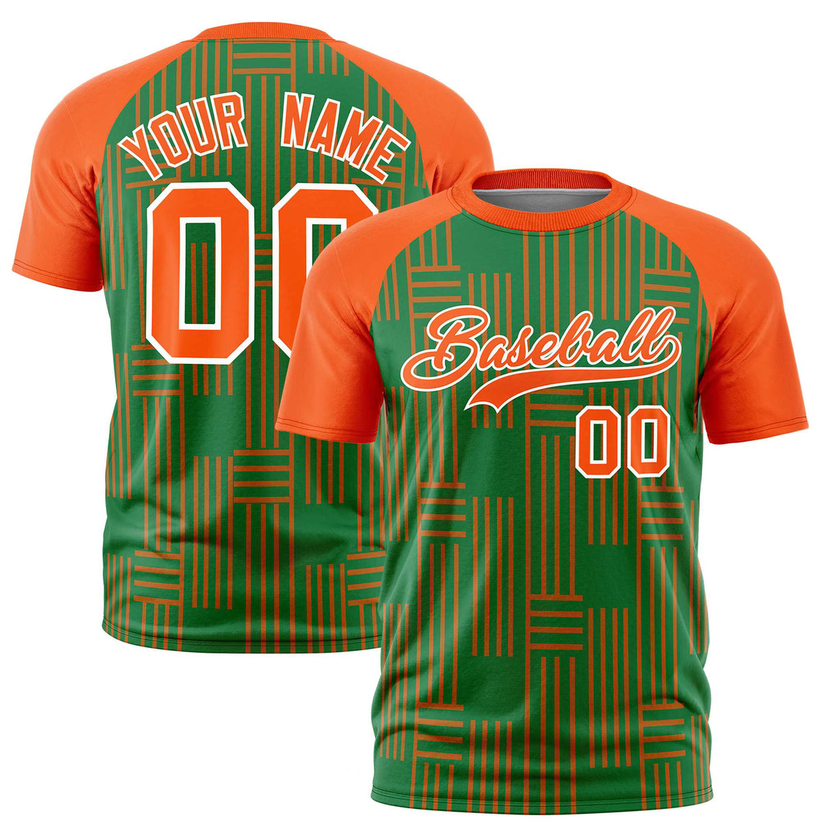 Custom Kelly Green-Orange Personalized Line Pattern Performance T-Shirt