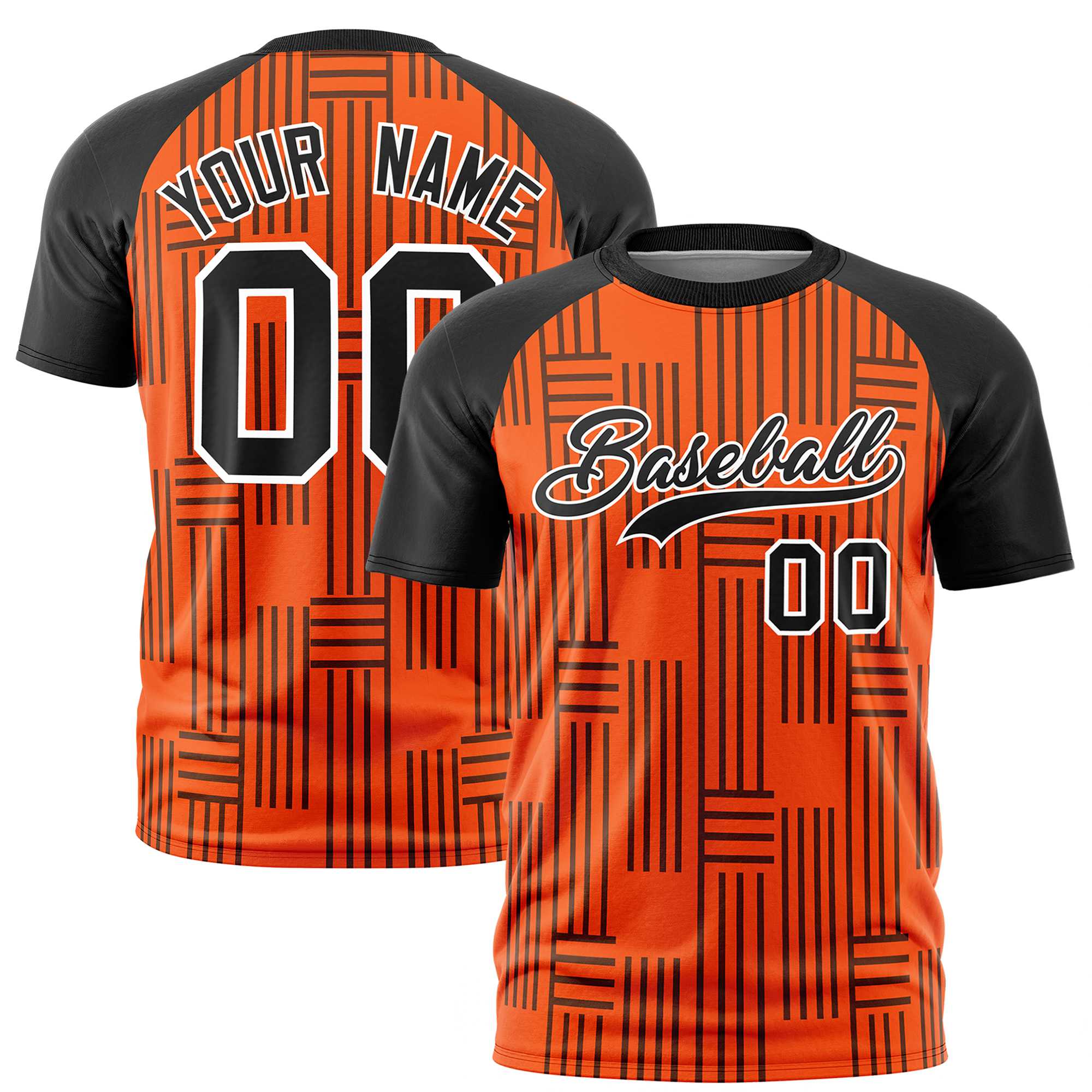 Custom Orange Black Personalized Line Pattern Performance T-Shirt