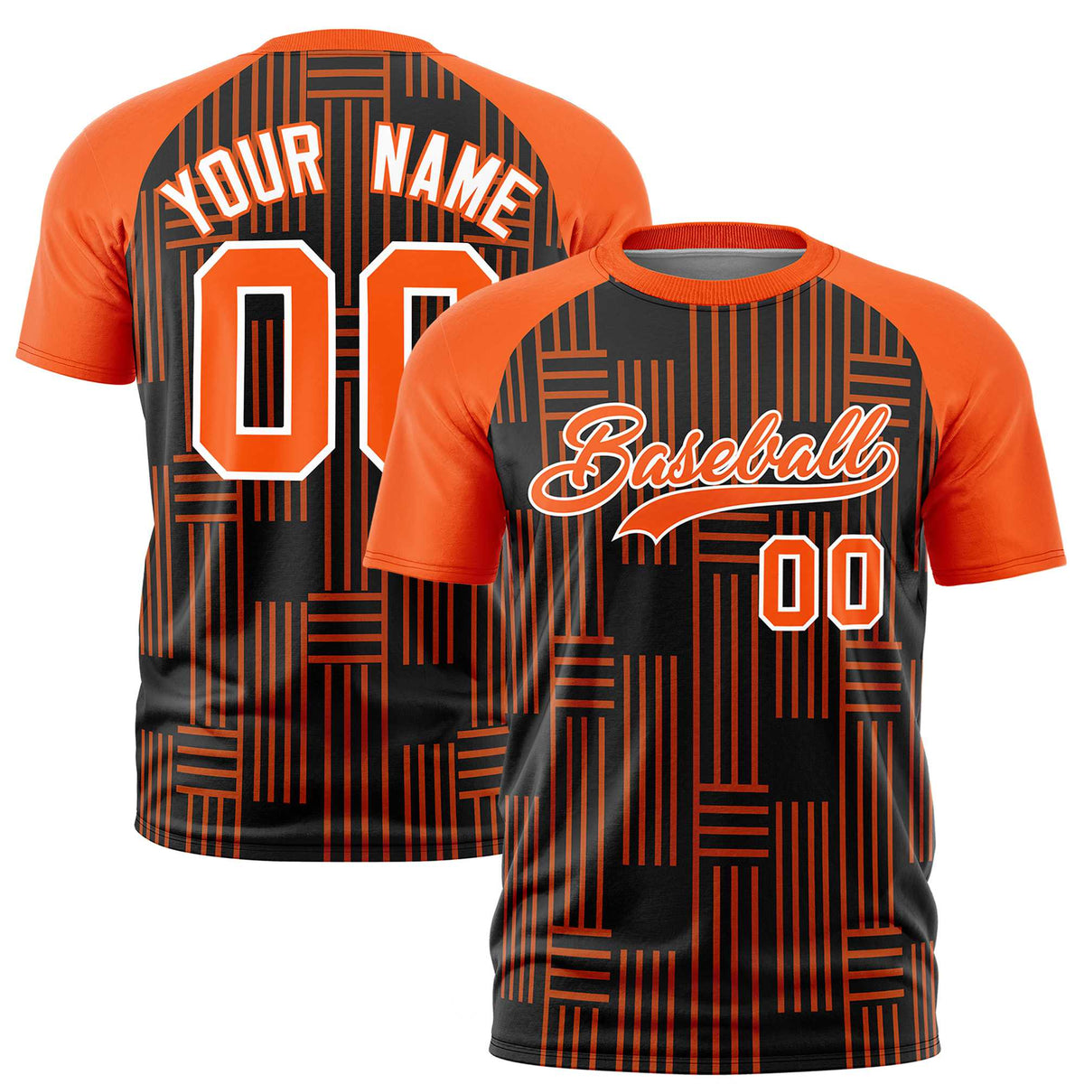 Custom Black Orange Personalized Line Pattern Performance T-Shirt