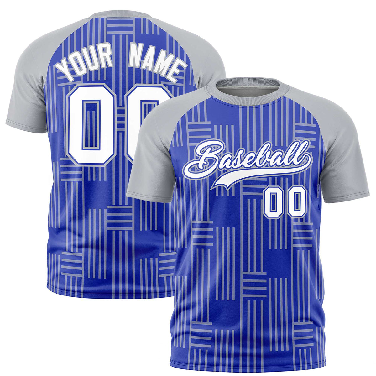 Custom Royal Blue-Gray Personalized Line Pattern Performance T-Shirt