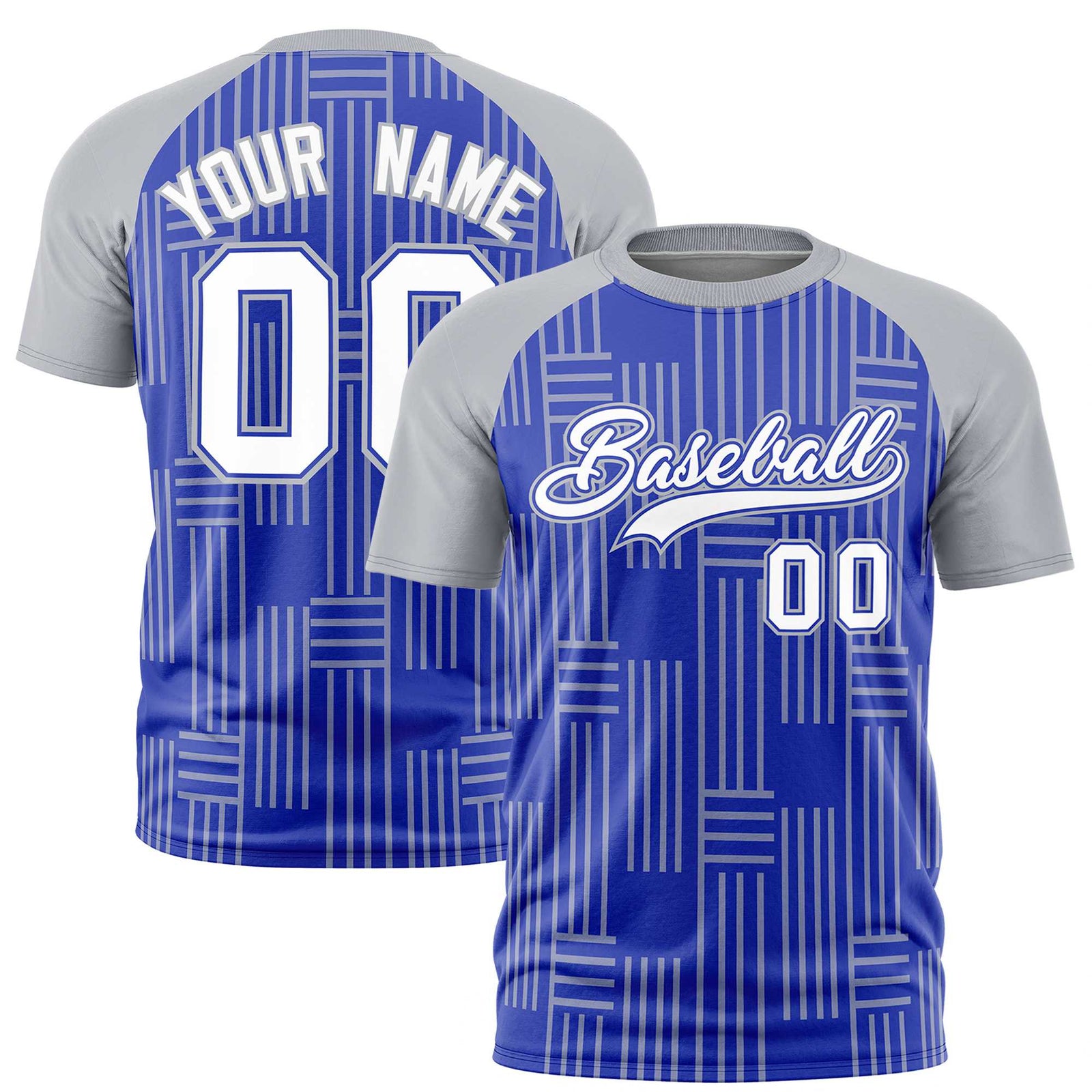 Custom Royal Blue-Gray Personalized Line Pattern Performance T-Shirt