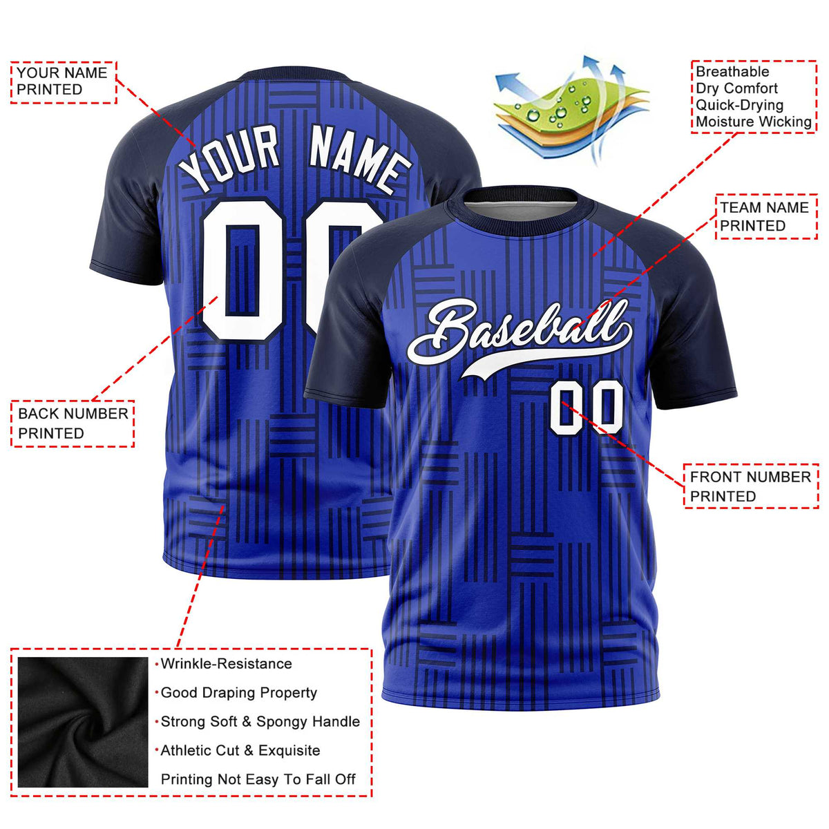 Custom Royal Blue-Navy Personalized Line Pattern Performance T-Shirt