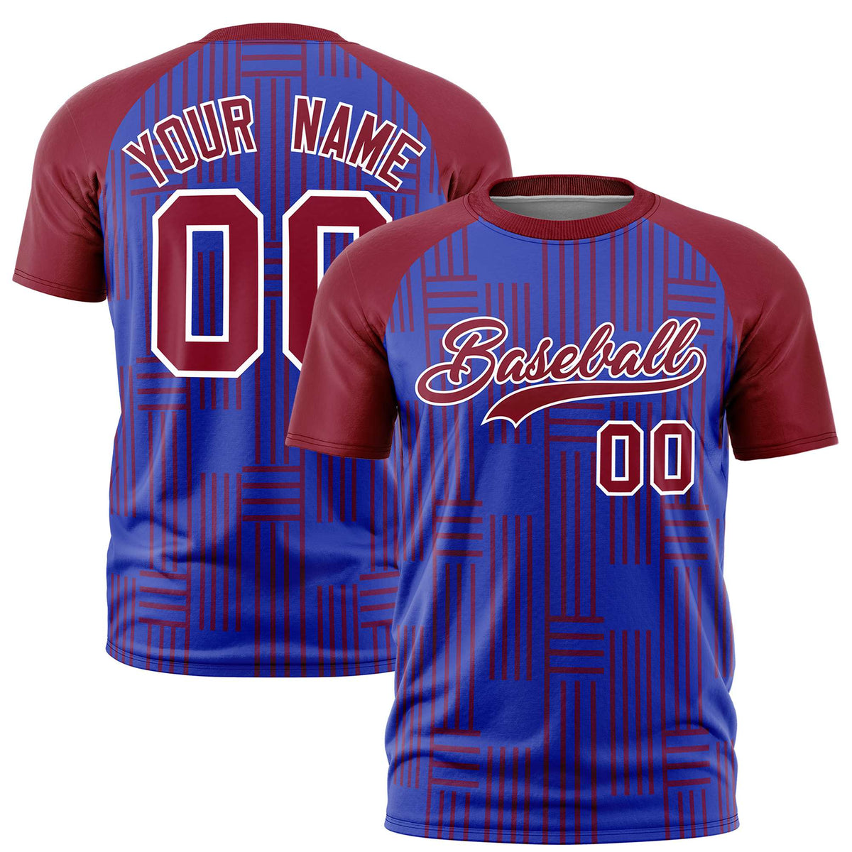 Custom Royal Blue-Crimson Personalized Line Pattern Performance T-Shirt