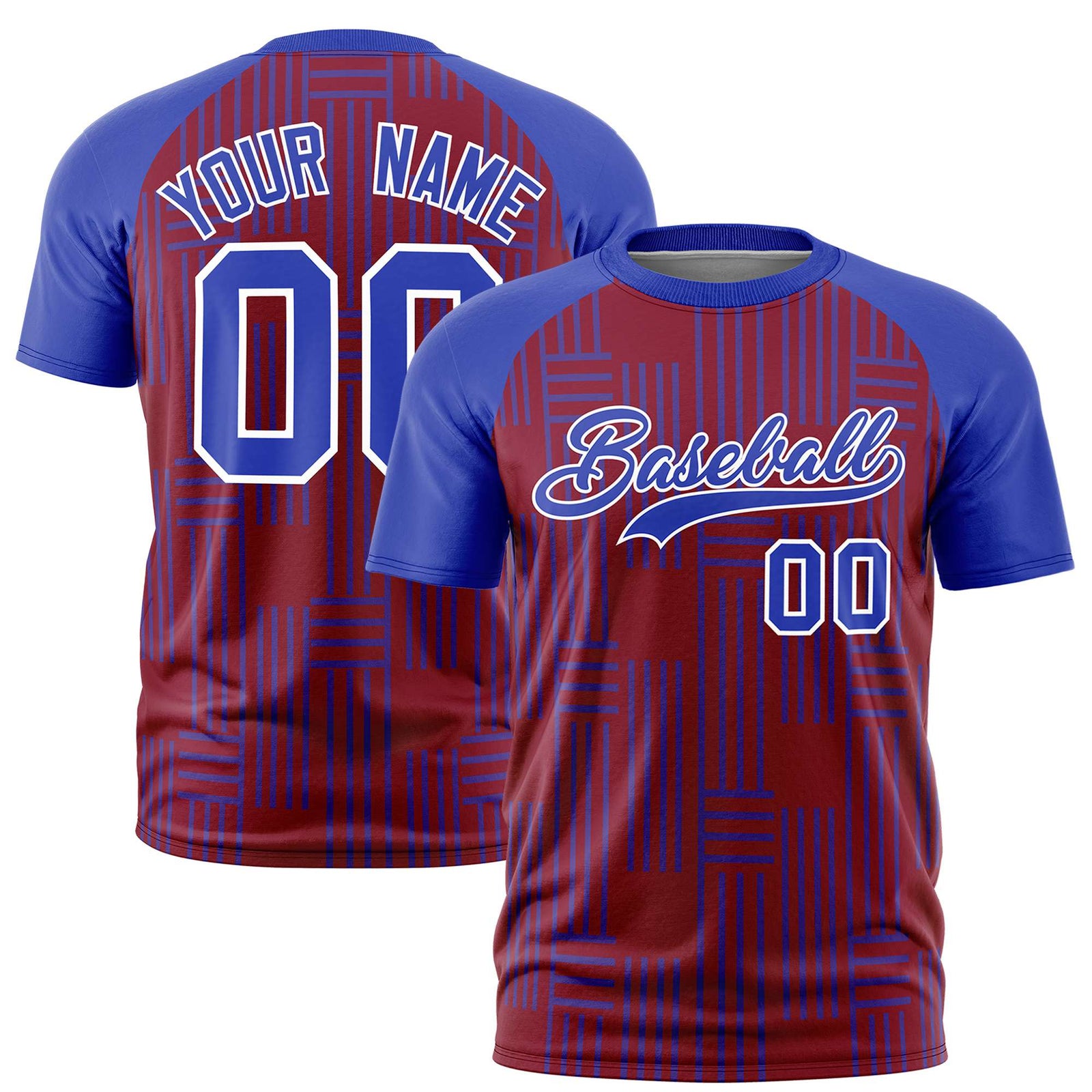 Custom Crimson-Royal Blue Personalized Line Pattern Performance T-Shirt