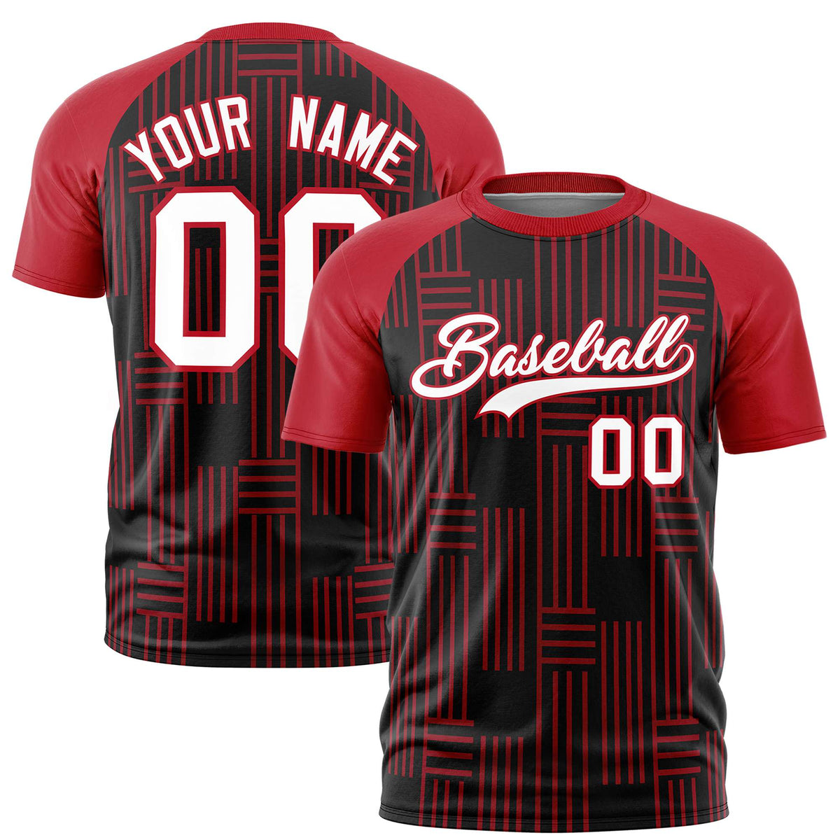 Custom Black Red Personalized Line Pattern Performance T-Shirt