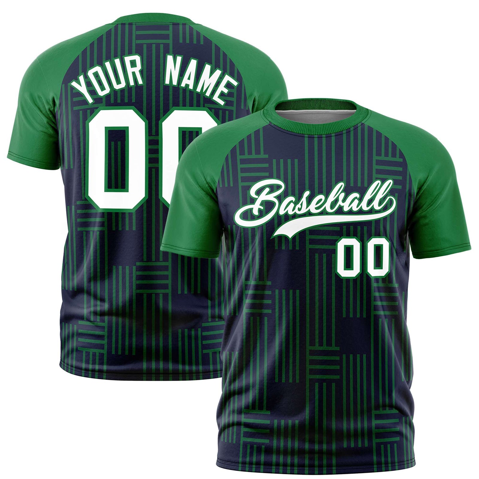 Custom Navy-Kelly Green Personalized Line Pattern Performance T-Shirt