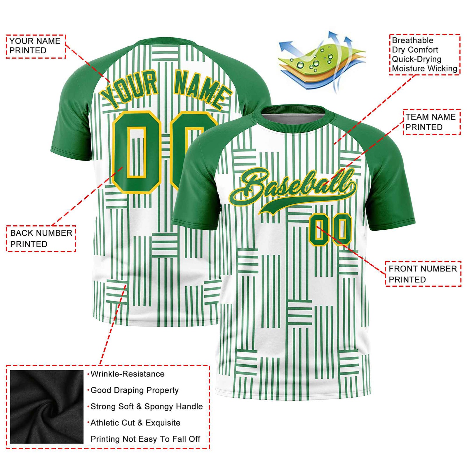 Custom White-Kelly Green Personalized Line Pattern Performance T-Shirt