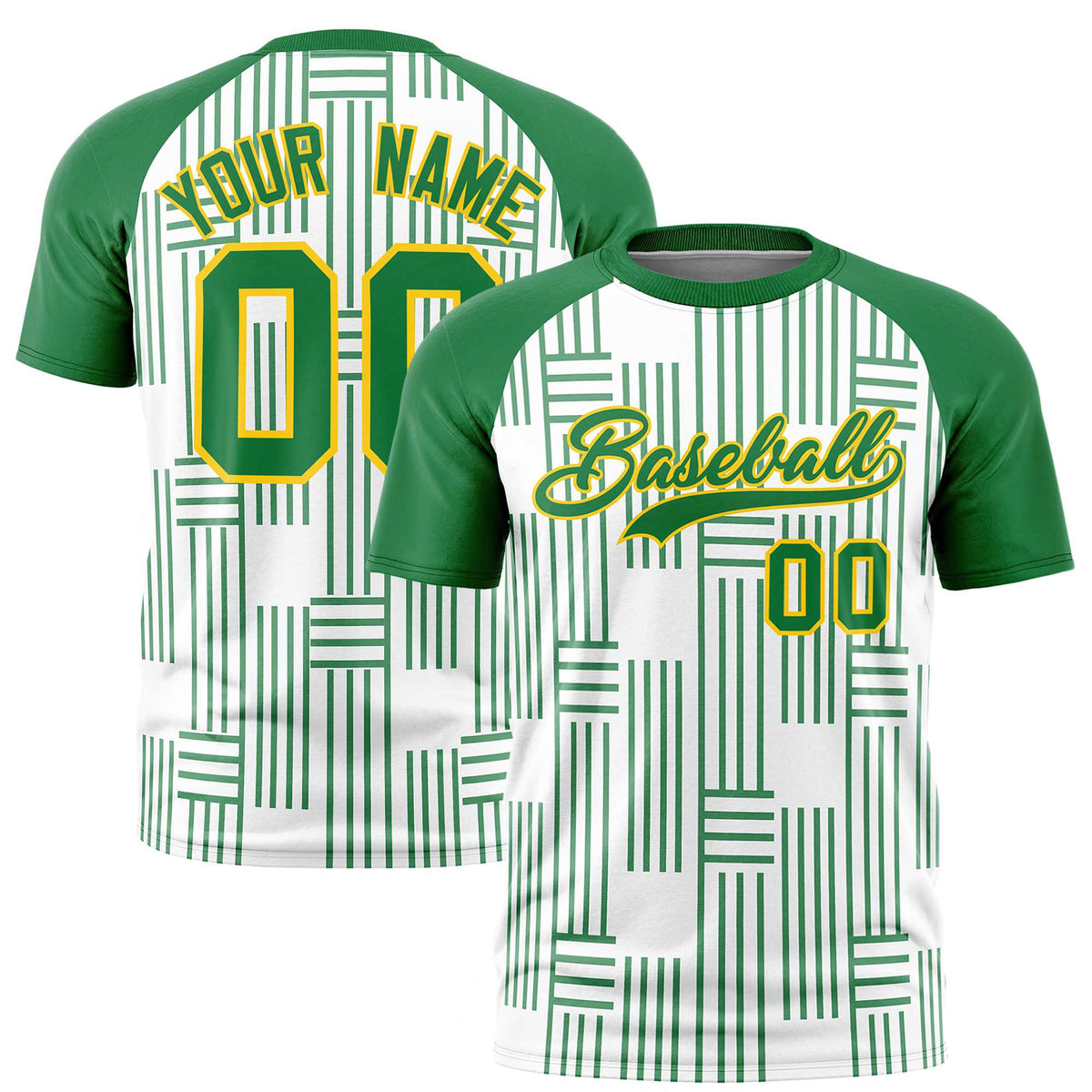 Custom White-Kelly Green Personalized Line Pattern Performance T-Shirt
