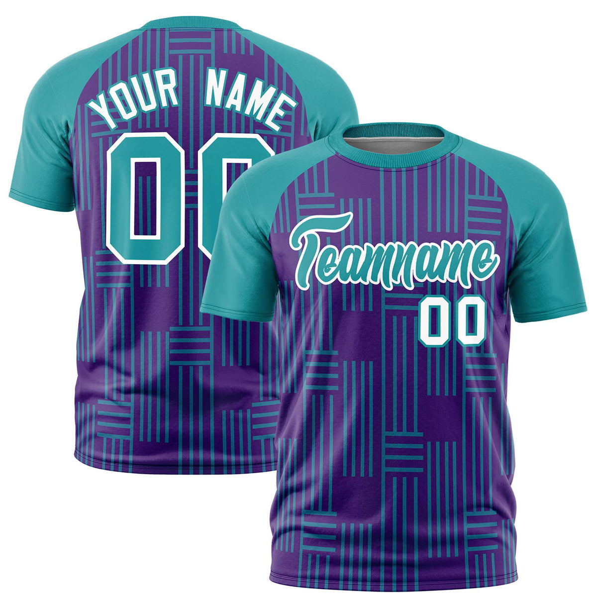 Custom Purple Aqua Personalized Line Pattern Performance T-Shirt