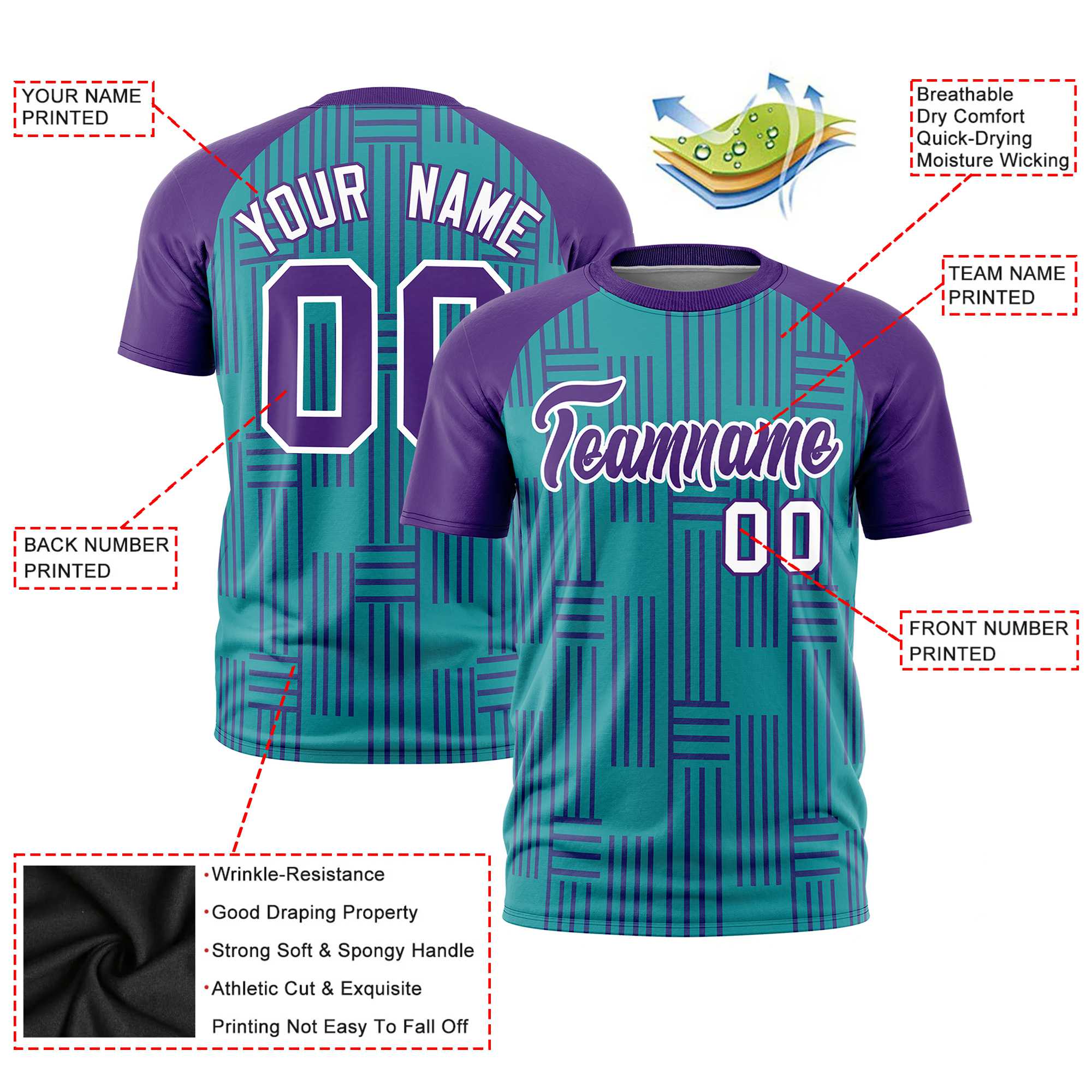 Custom Aqua Purple Personalized Line Pattern Performance T-Shirt