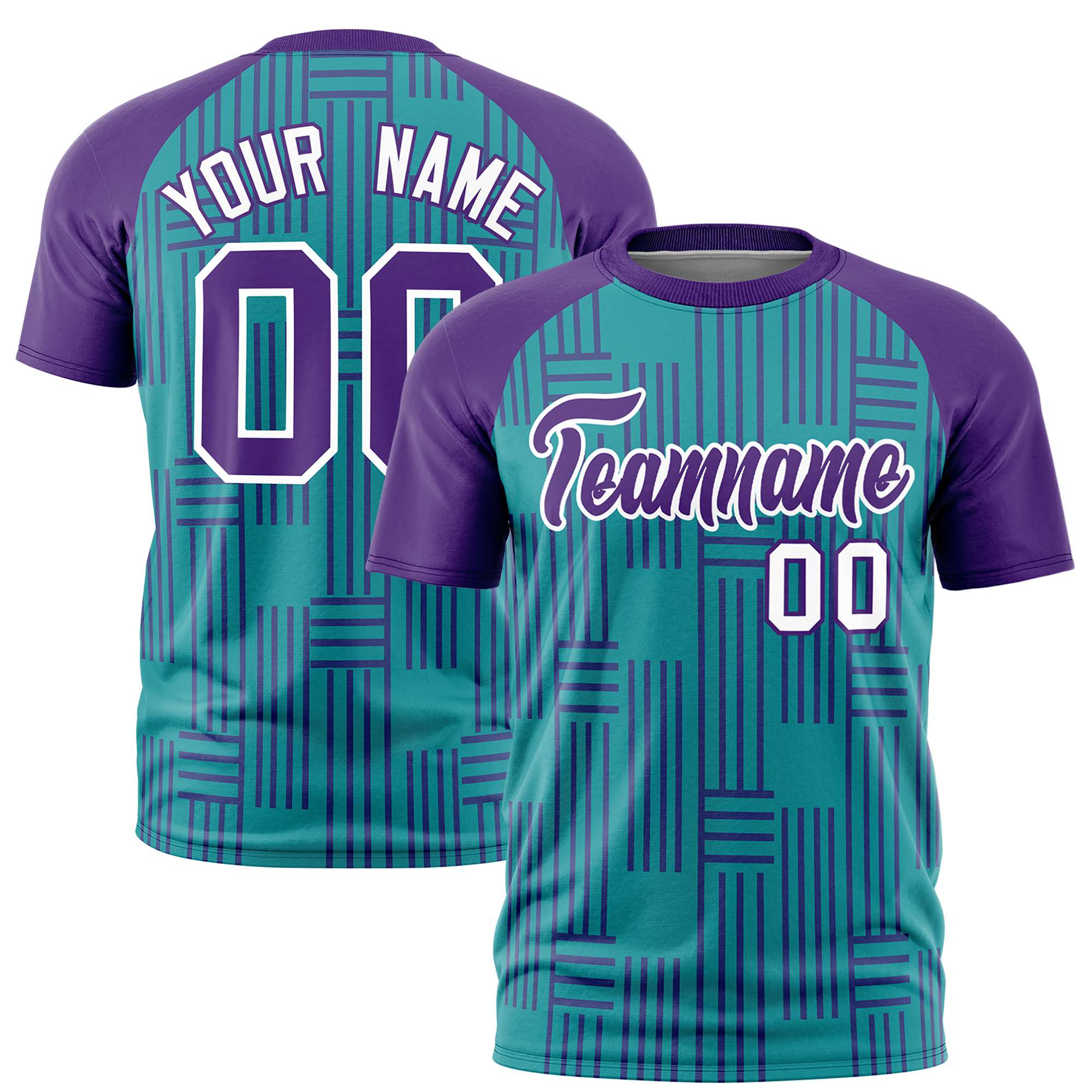 Custom Aqua Purple Personalized Line Pattern Performance T-Shirt