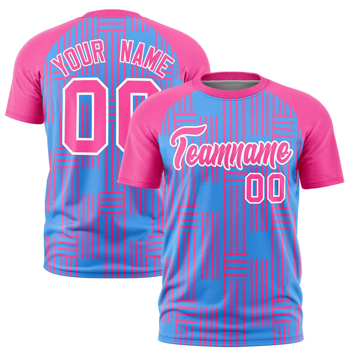Custom Powder Blue-Pink Personalized Line Pattern Performance T-Shirt