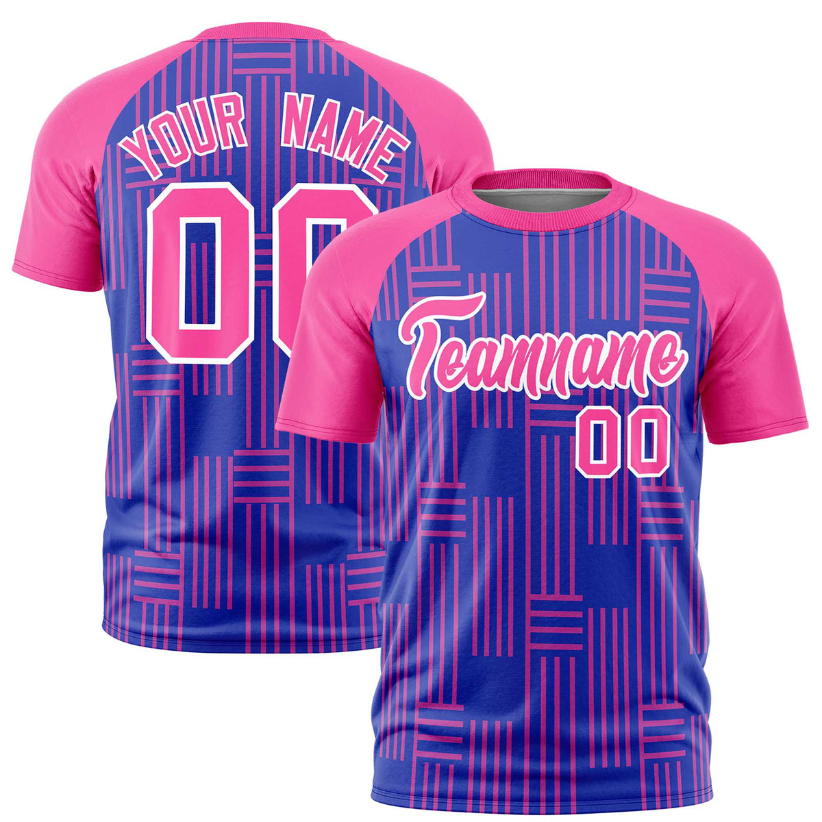 Custom Royal Blue-Pink Personalized Line Pattern Performance T-Shirt