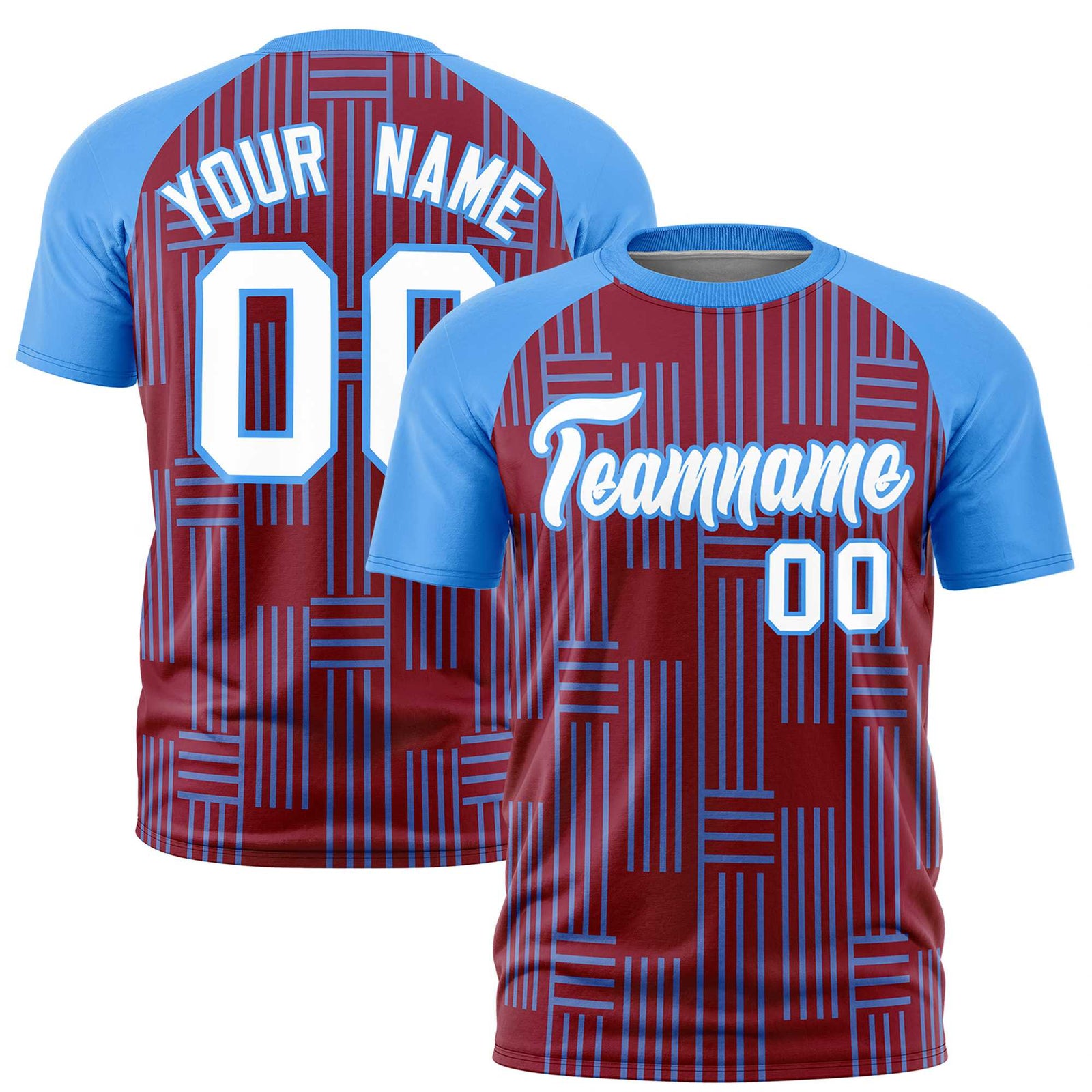 Custom Crimson-Powder Blue Personalized Line Pattern Performance T-Shirt