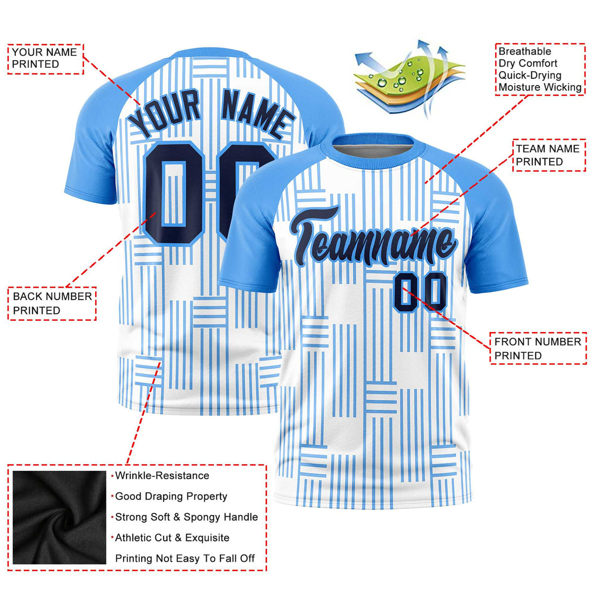 Custom White-Powder Blue Personalized Line Pattern Performance T-Shirt