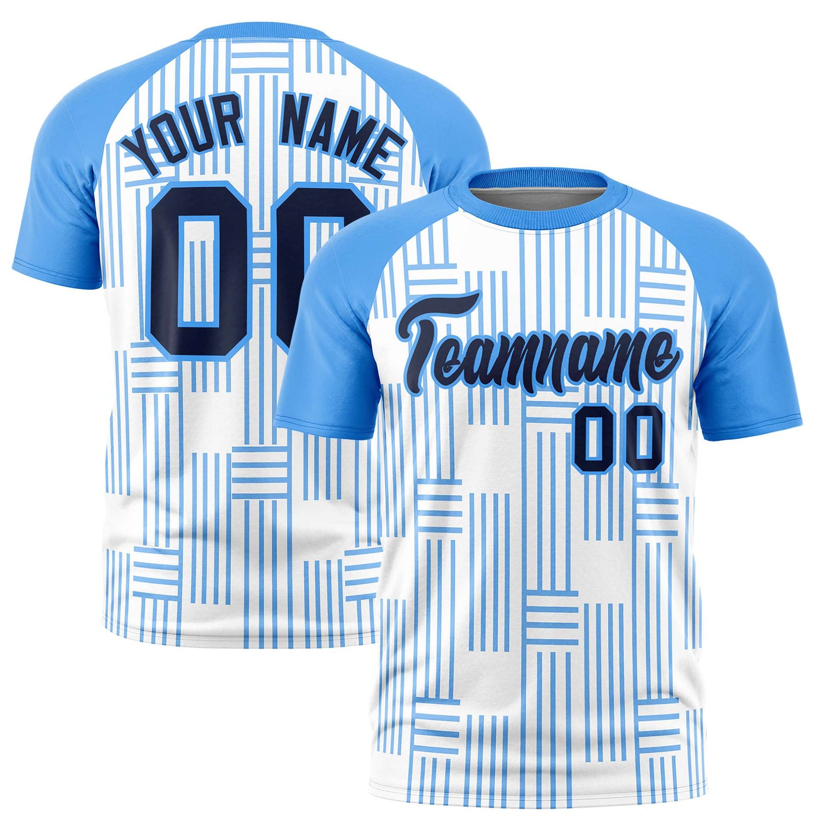 Custom White-Powder Blue Personalized Line Pattern Performance T-Shirt