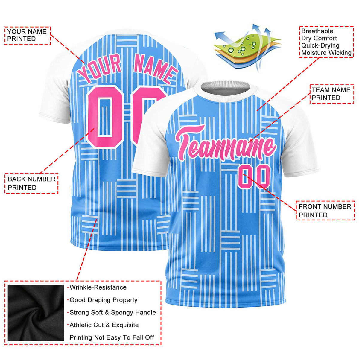 Custom Powder Blue-White Personalized Line Pattern Performance T-Shirt