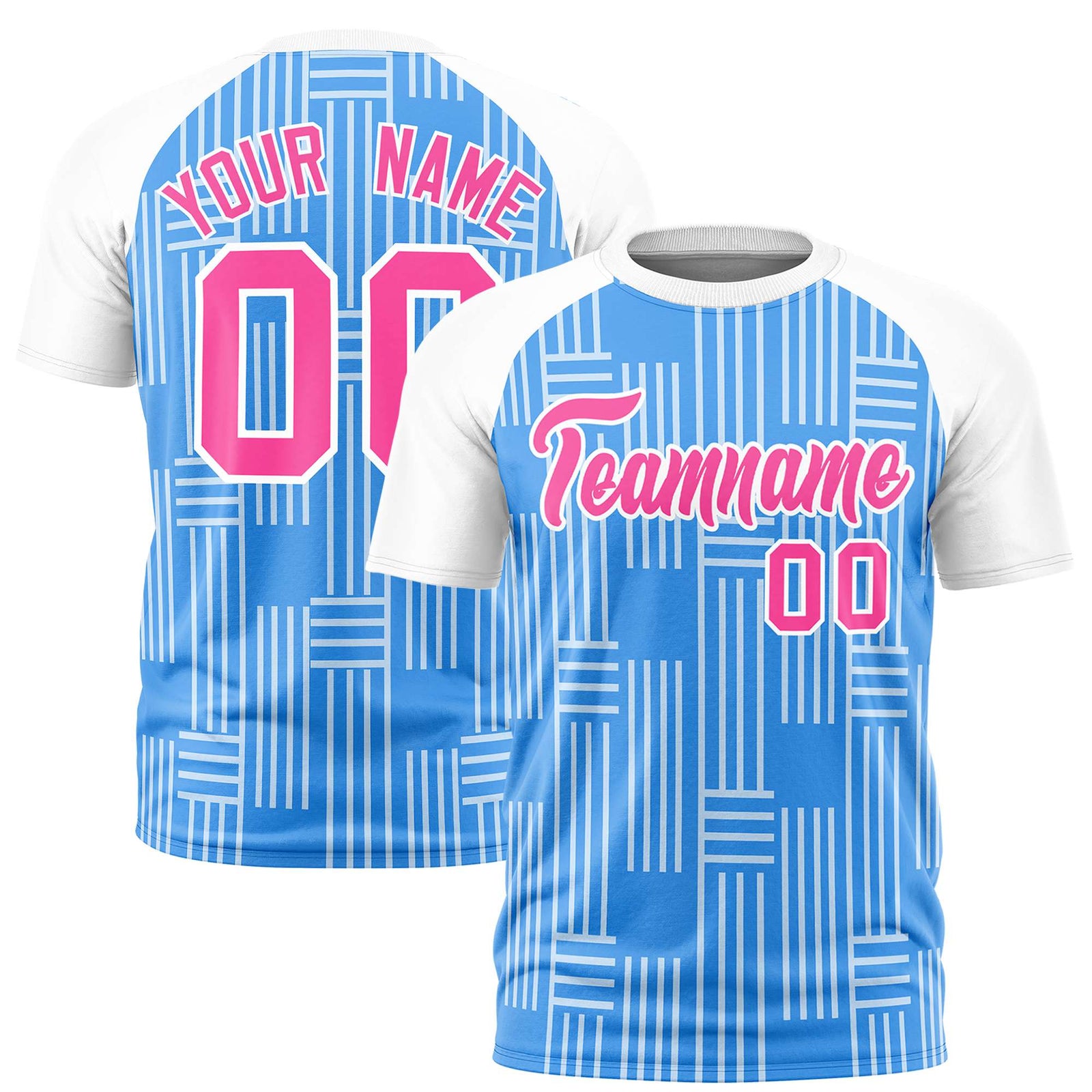 Custom Powder Blue-White Personalized Line Pattern Performance T-Shirt