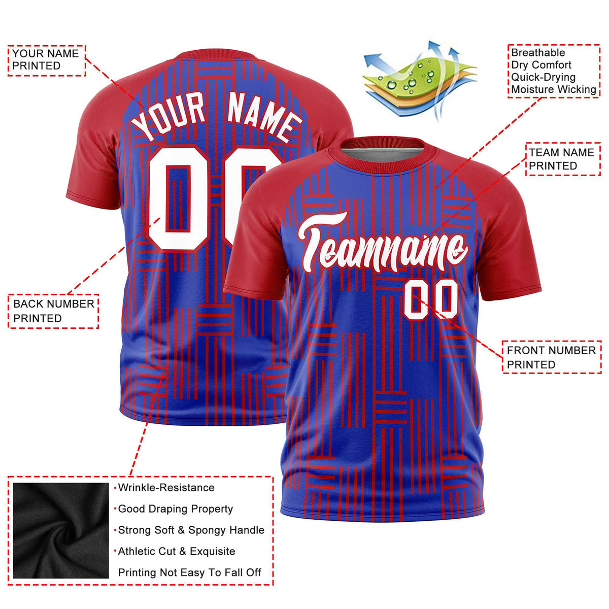 Custom Royal Blue-Red Personalized Line Pattern Performance T-Shirt