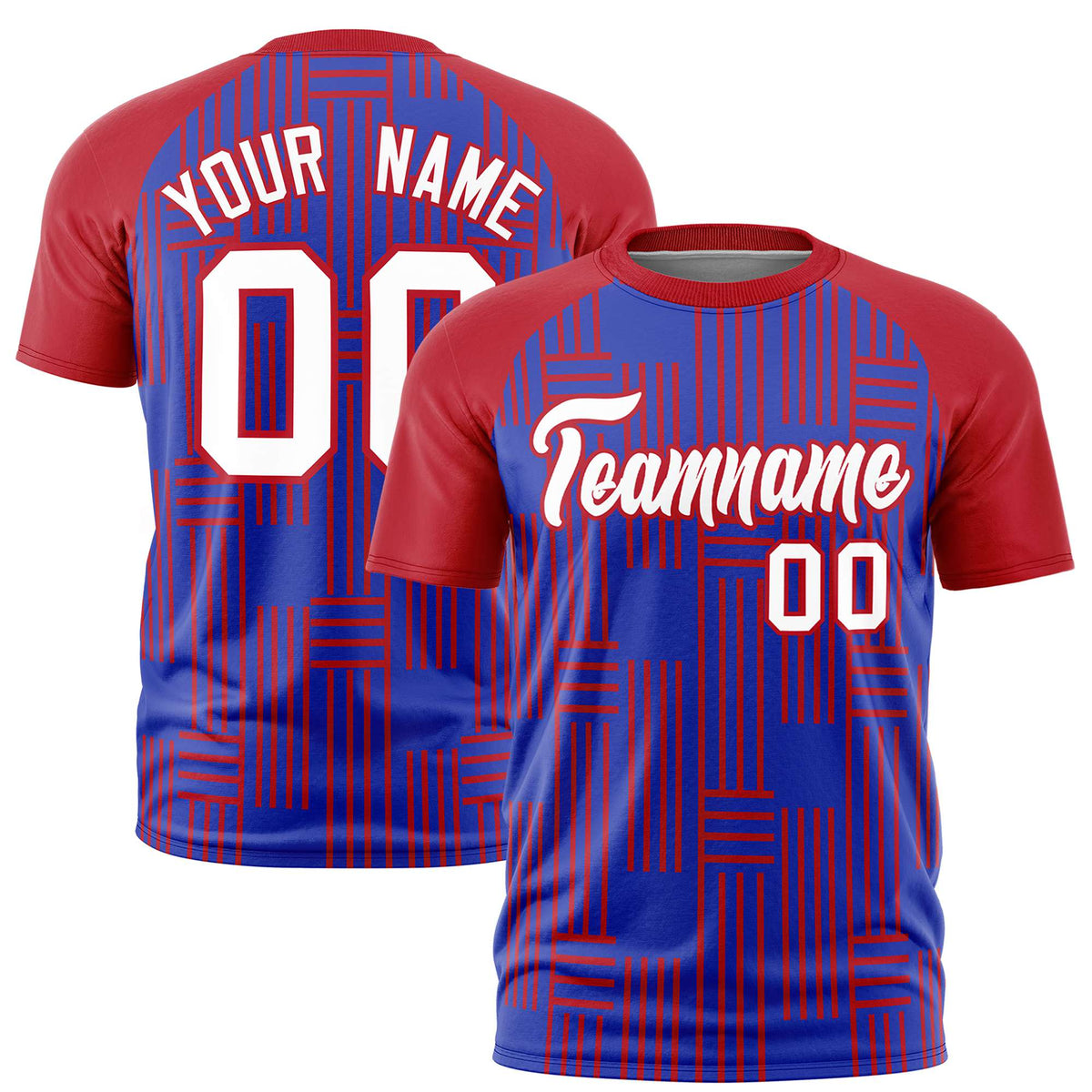Custom Royal Blue-Red Personalized Line Pattern Performance T-Shirt