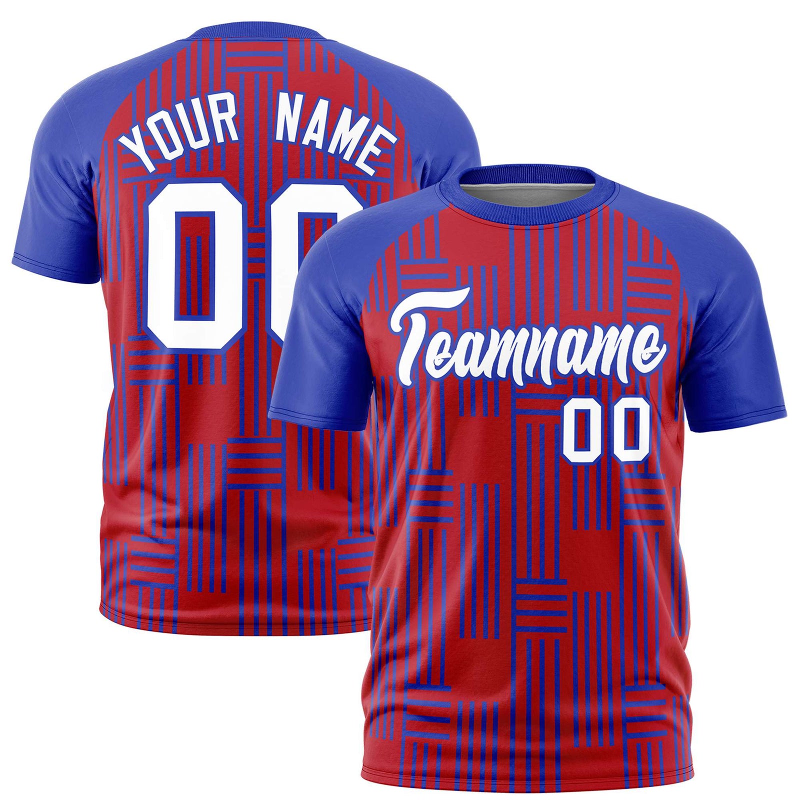 Custom Red-Royal Blue Personalized Line Pattern Performance T-Shirt