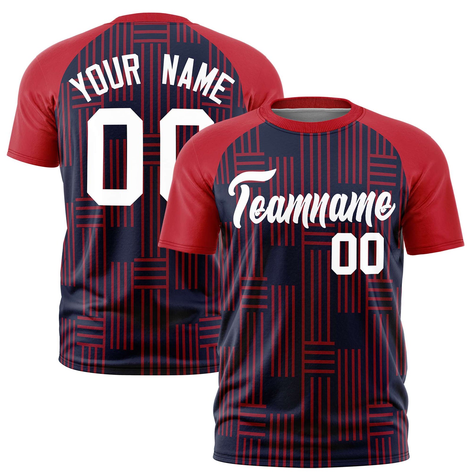 Custom Navy Red Personalized Line Pattern Performance T-Shirt