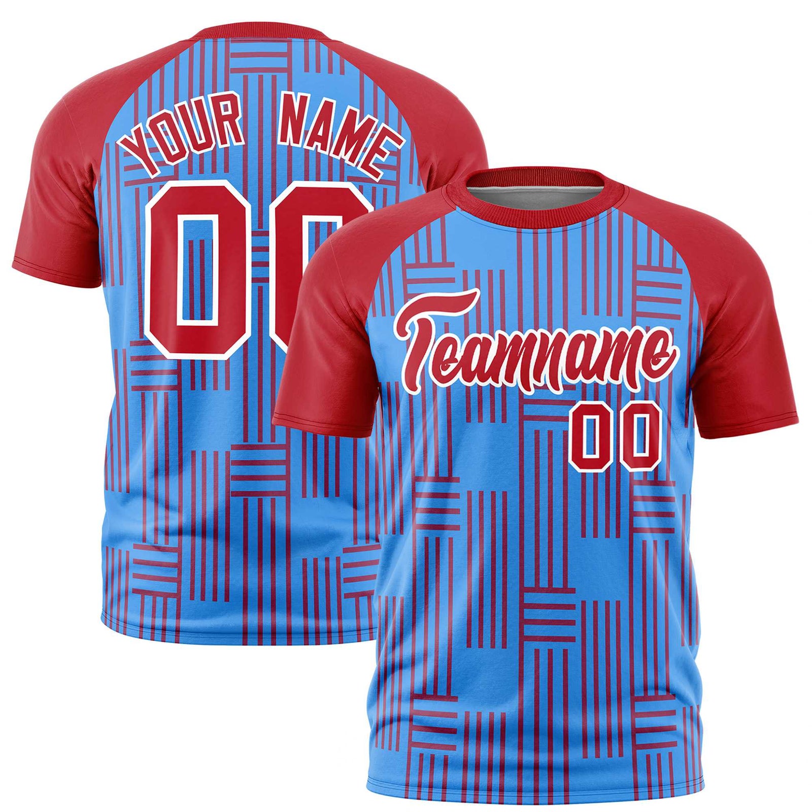Custom Powder Blue-Red Personalized Line Pattern Performance T-Shirt