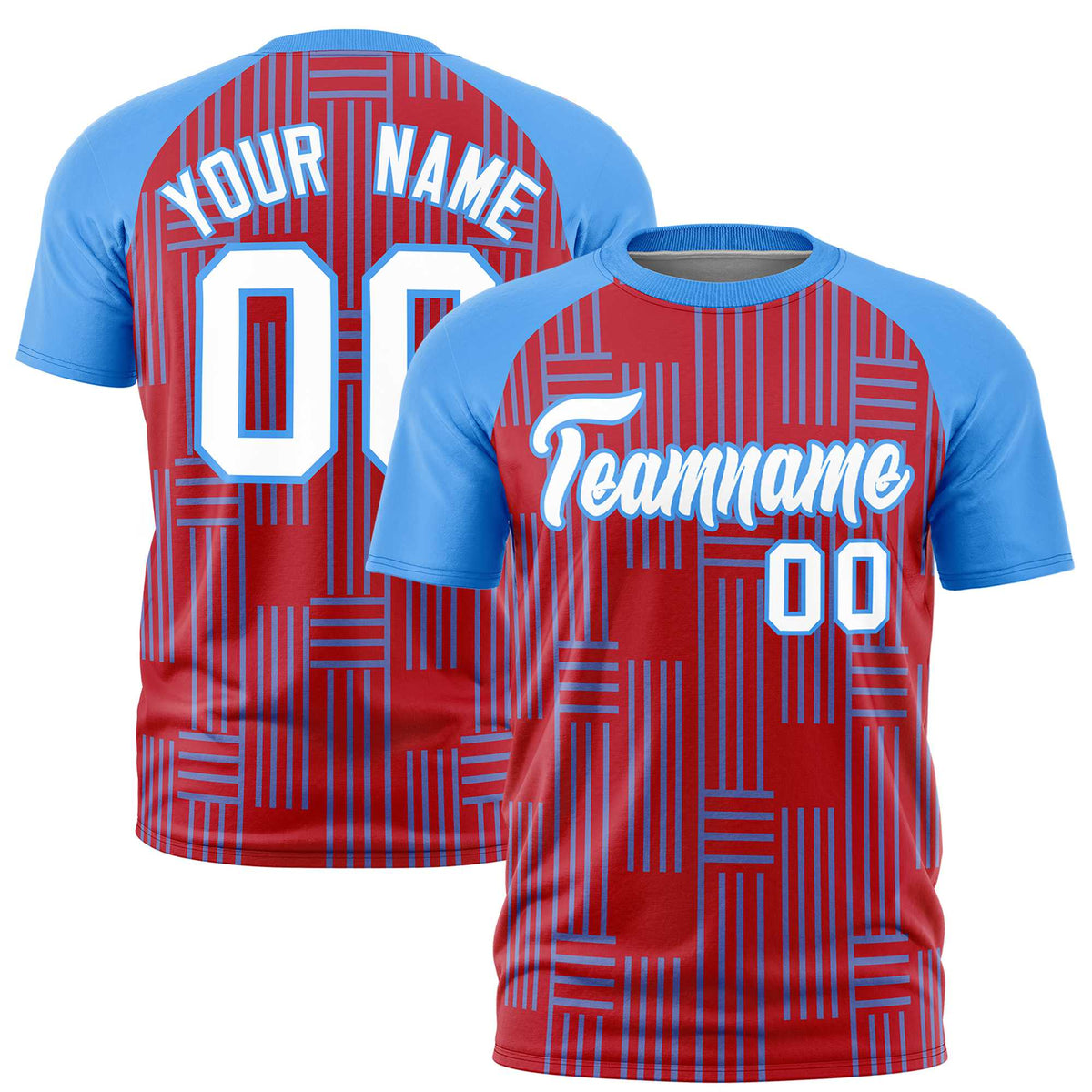 Custom Red-Powder Blue Personalized Line Pattern Performance T-Shirt