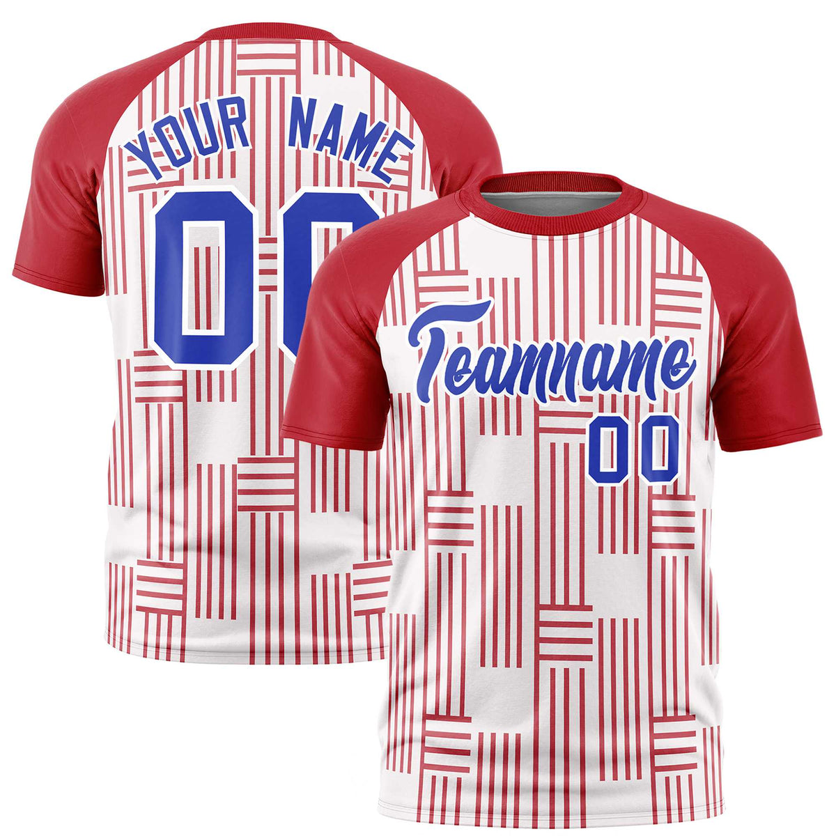 Custom White Red Personalized Line Pattern Performance T-Shirt
