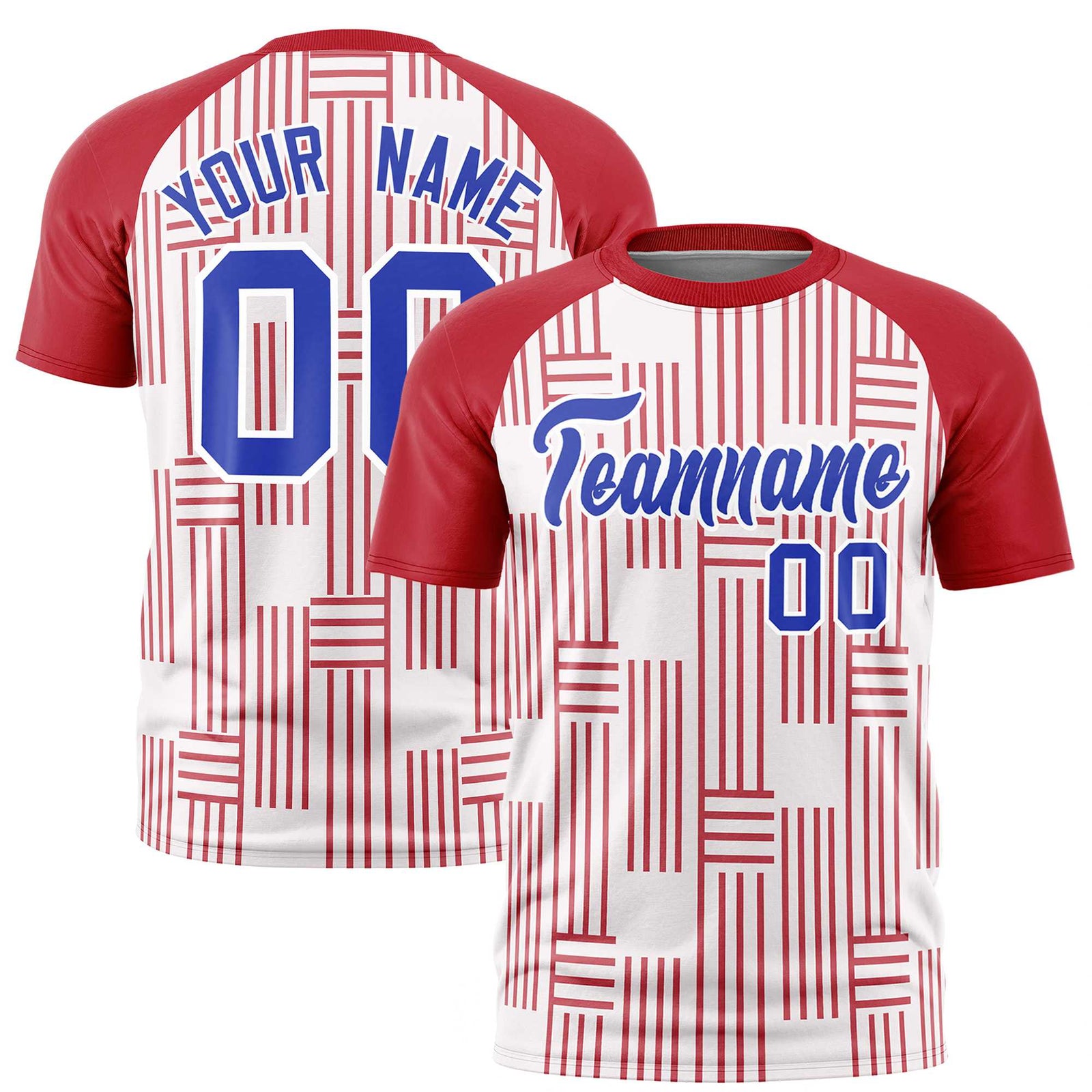 Custom White Red Personalized Line Pattern Performance T-Shirt