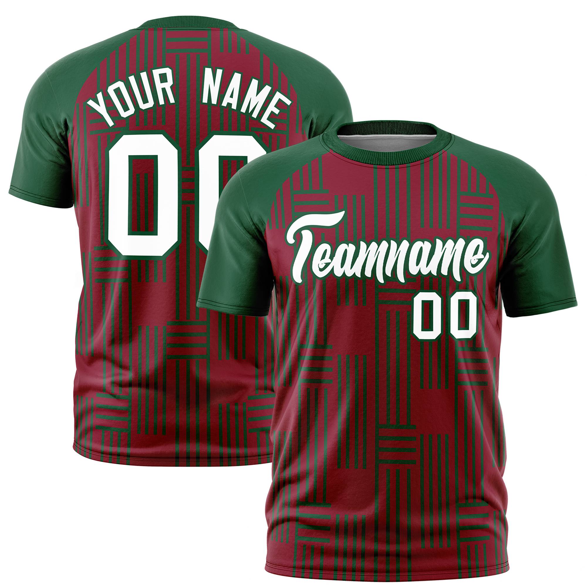 Custom Crimson Green Personalized Line Pattern Performance T-Shirt