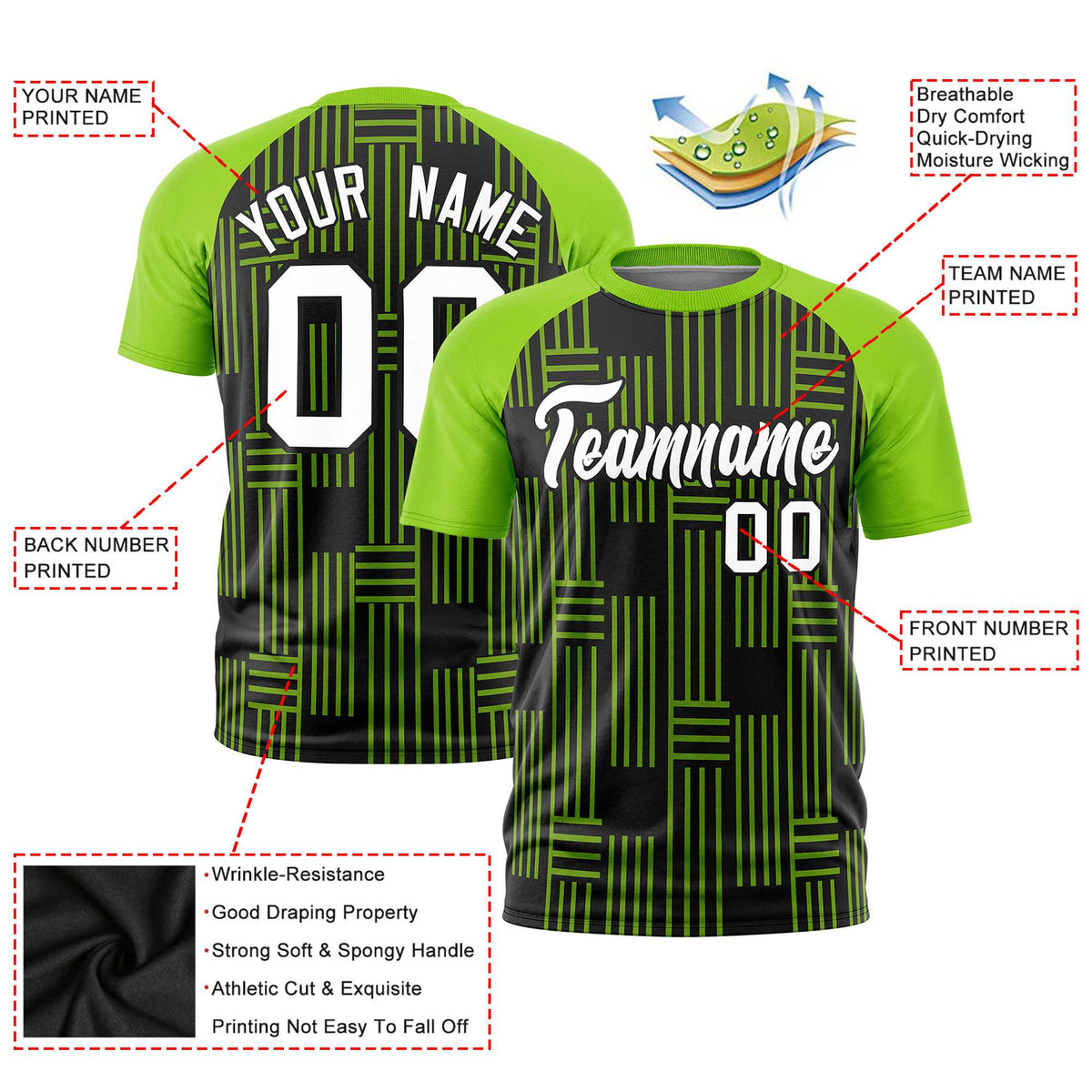 Custom Black-Neon Green Personalized Line Pattern Performance T-Shirt