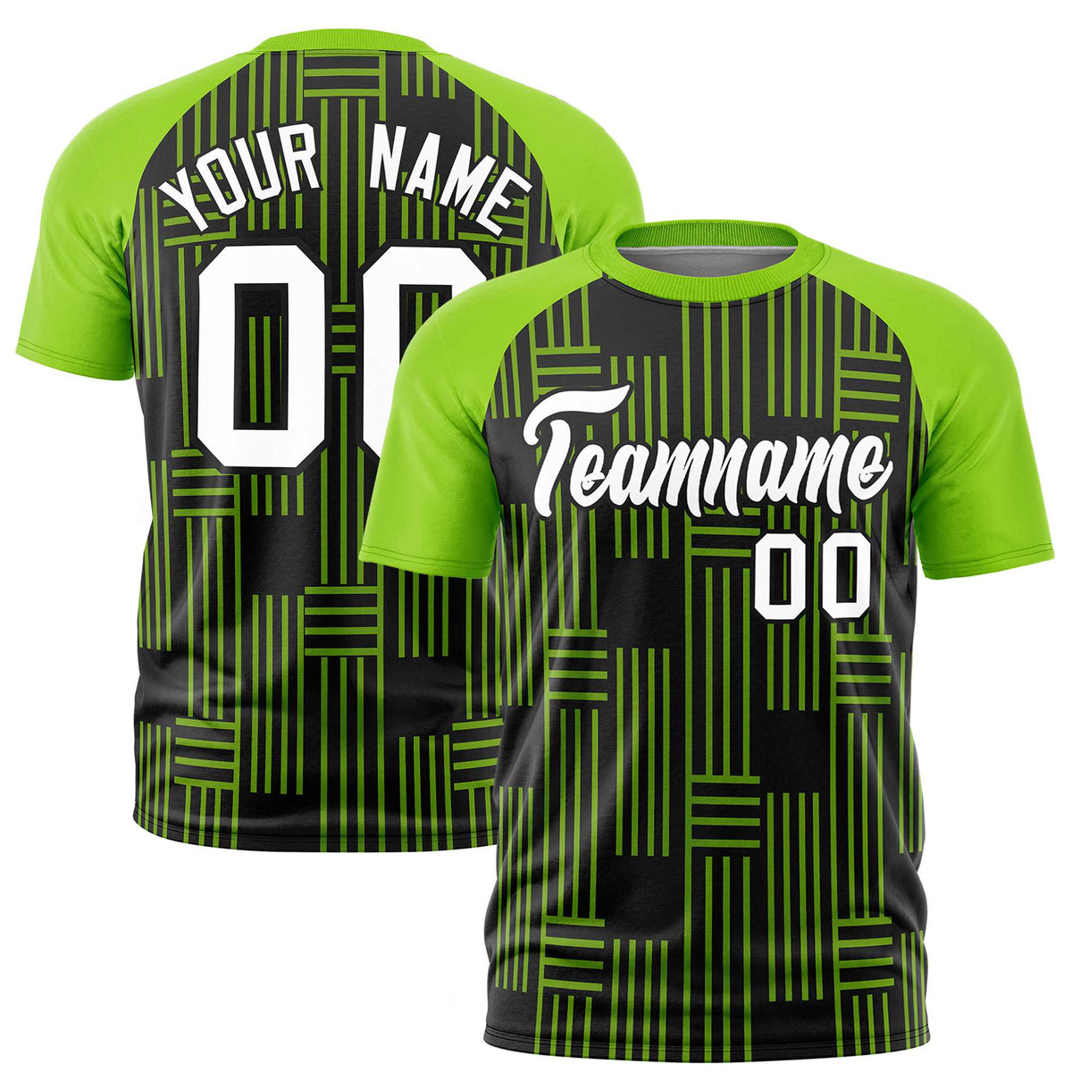 Custom Black-Neon Green Personalized Line Pattern Performance T-Shirt
