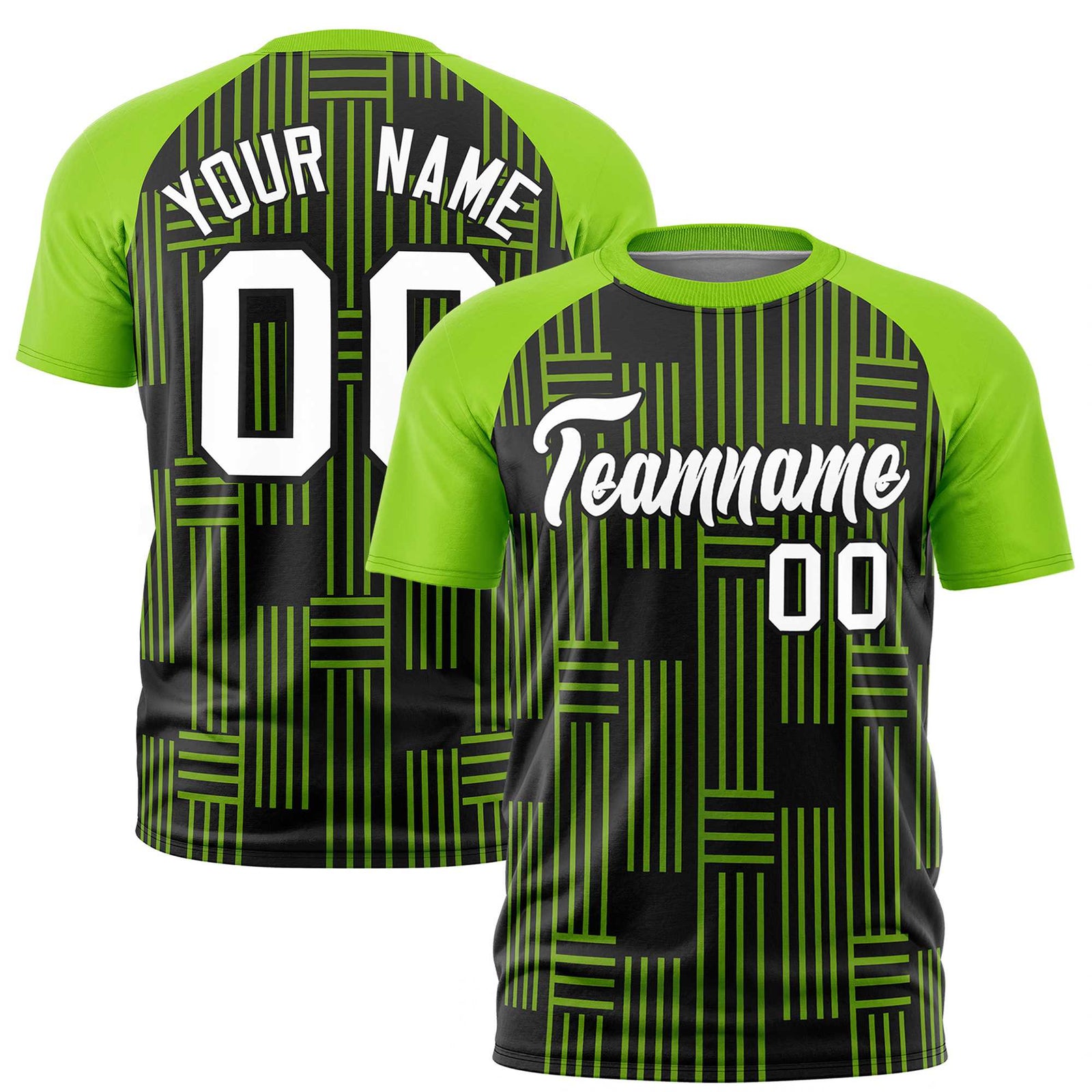 Custom Black-Neon Green Personalized Line Pattern Performance T-Shirt