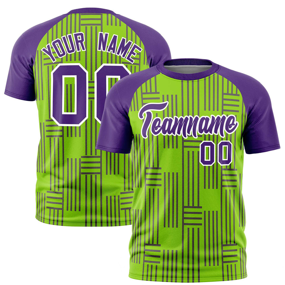 Custom Neon Green-Purple Personalized Line Pattern Performance T-Shirt