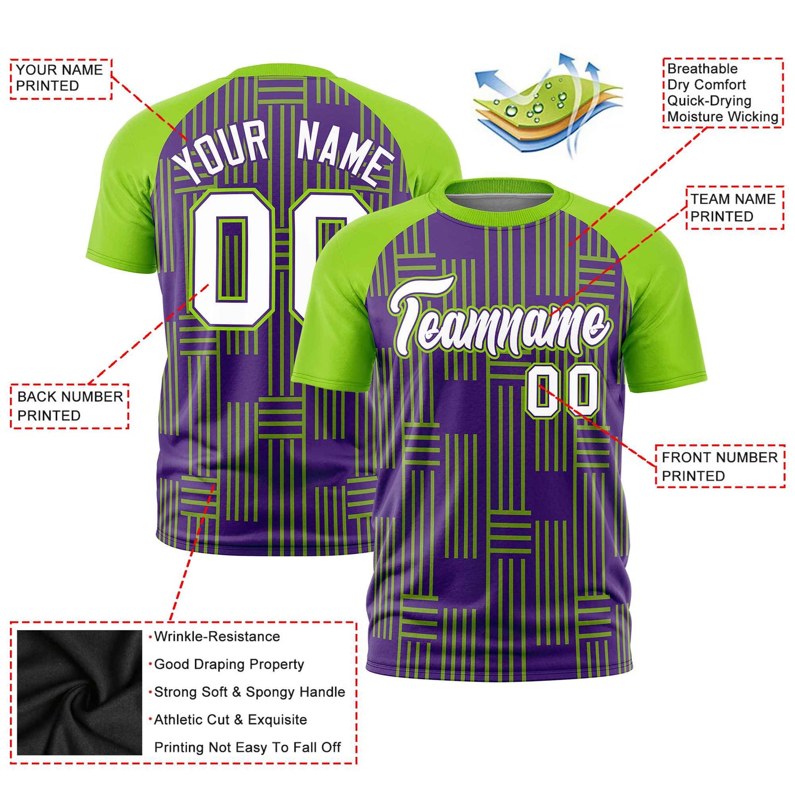 Custom Purple-Neon Green Personalized Line Pattern Performance T-Shirt