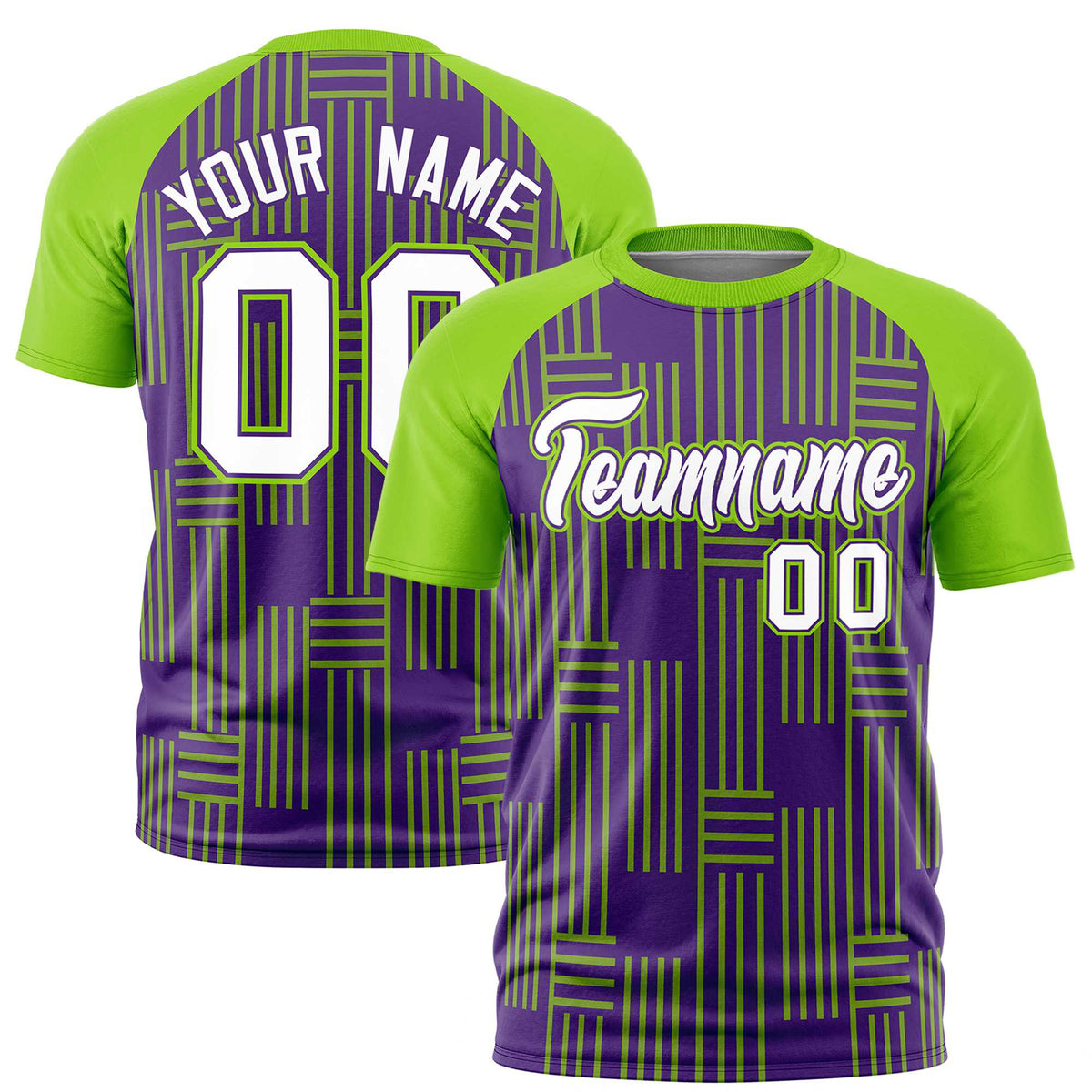 Custom Purple-Neon Green Personalized Line Pattern Performance T-Shirt