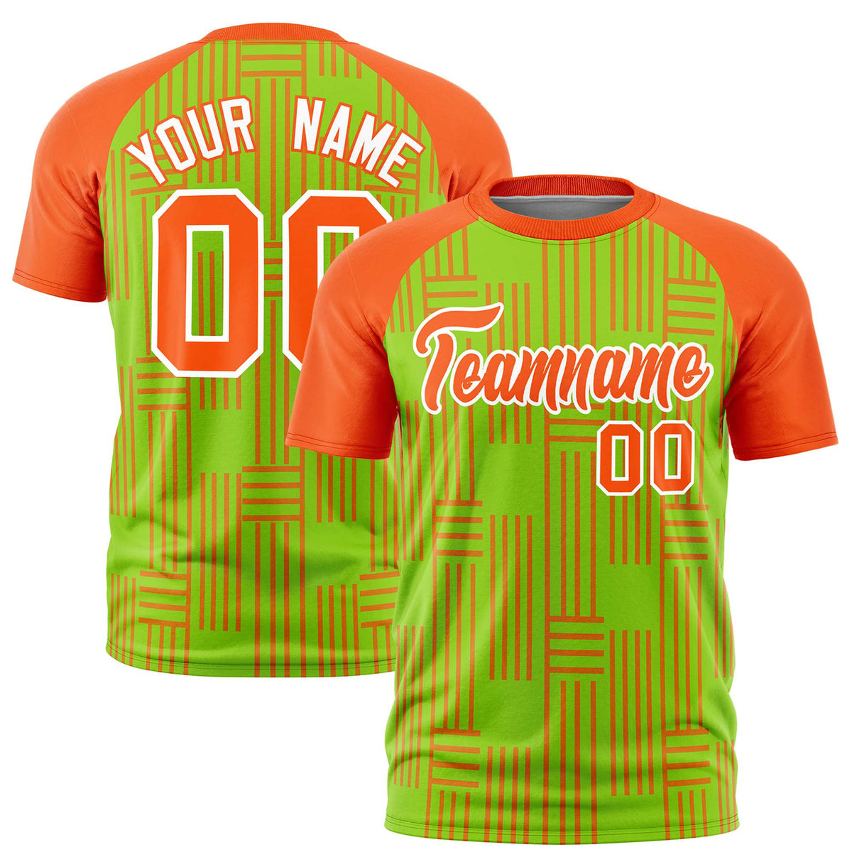 Custom Neon Green-Orange Personalized Line Pattern Performance T-Shirt