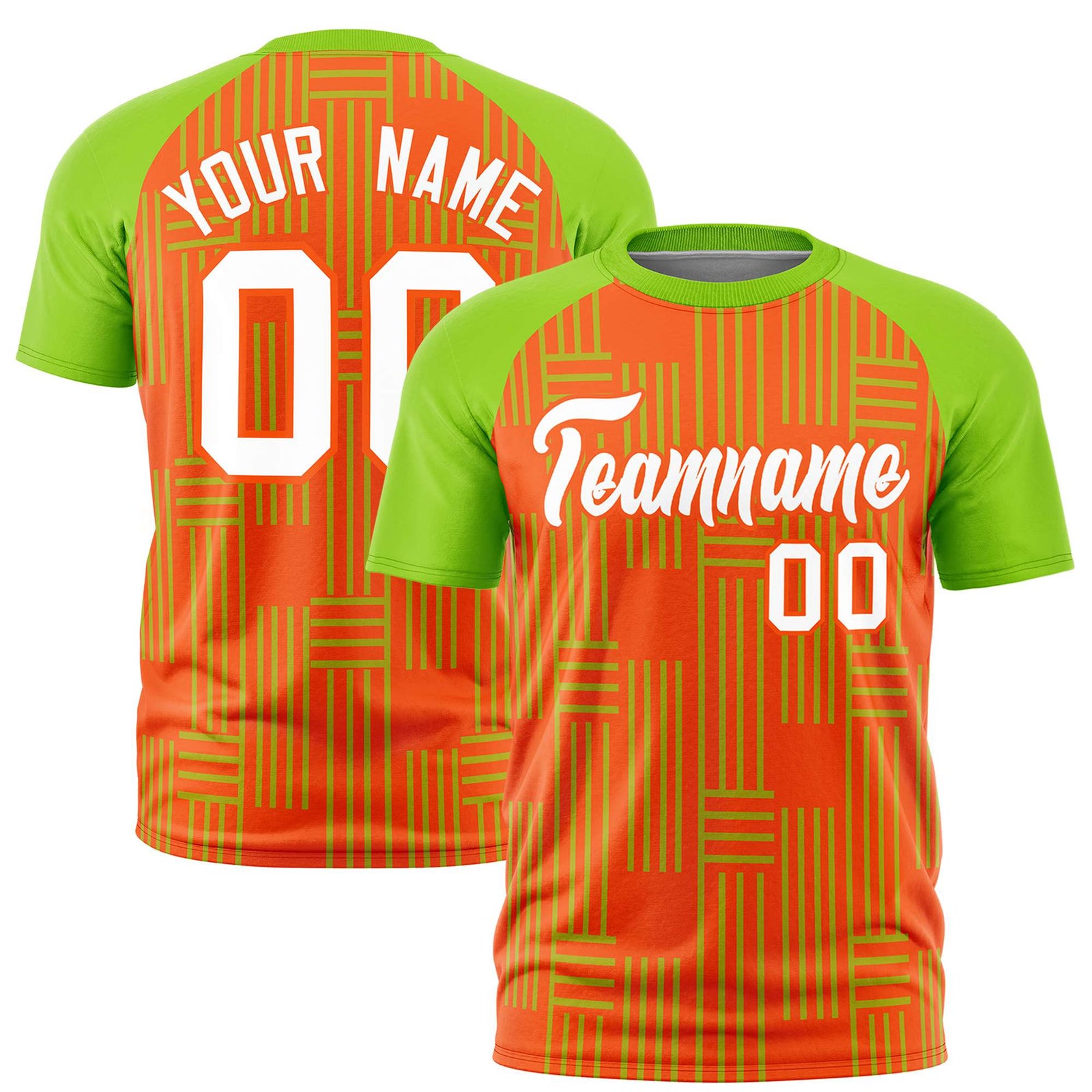 Custom Orange-Neon Green Personalized Line Pattern Performance T-Shirt