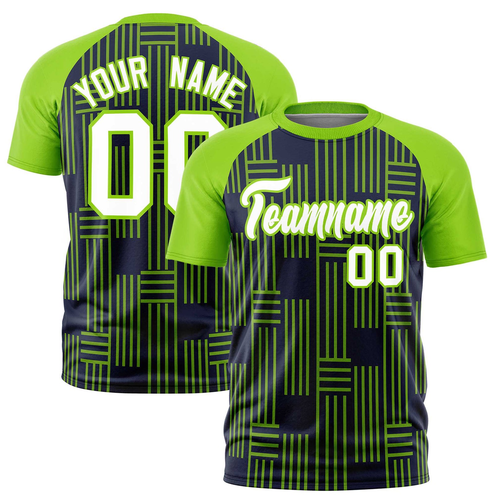 Custom Navy-Neon Green Personalized Line Pattern Performance T-Shirt