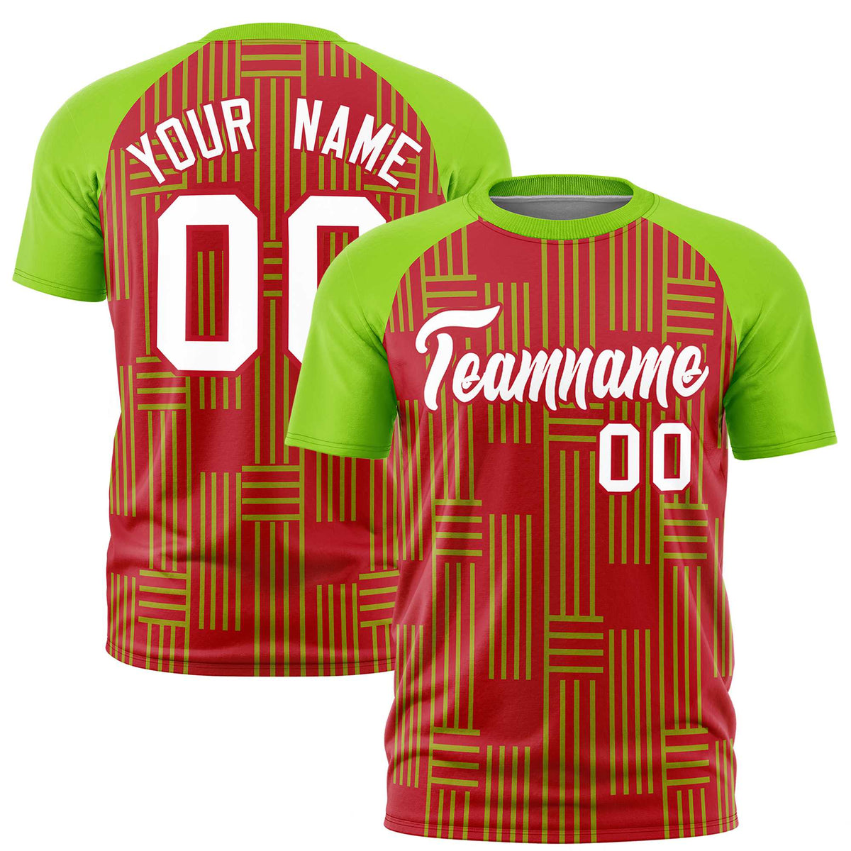 Custom Red-Neon Green Personalized Line Pattern Performance T-Shirt