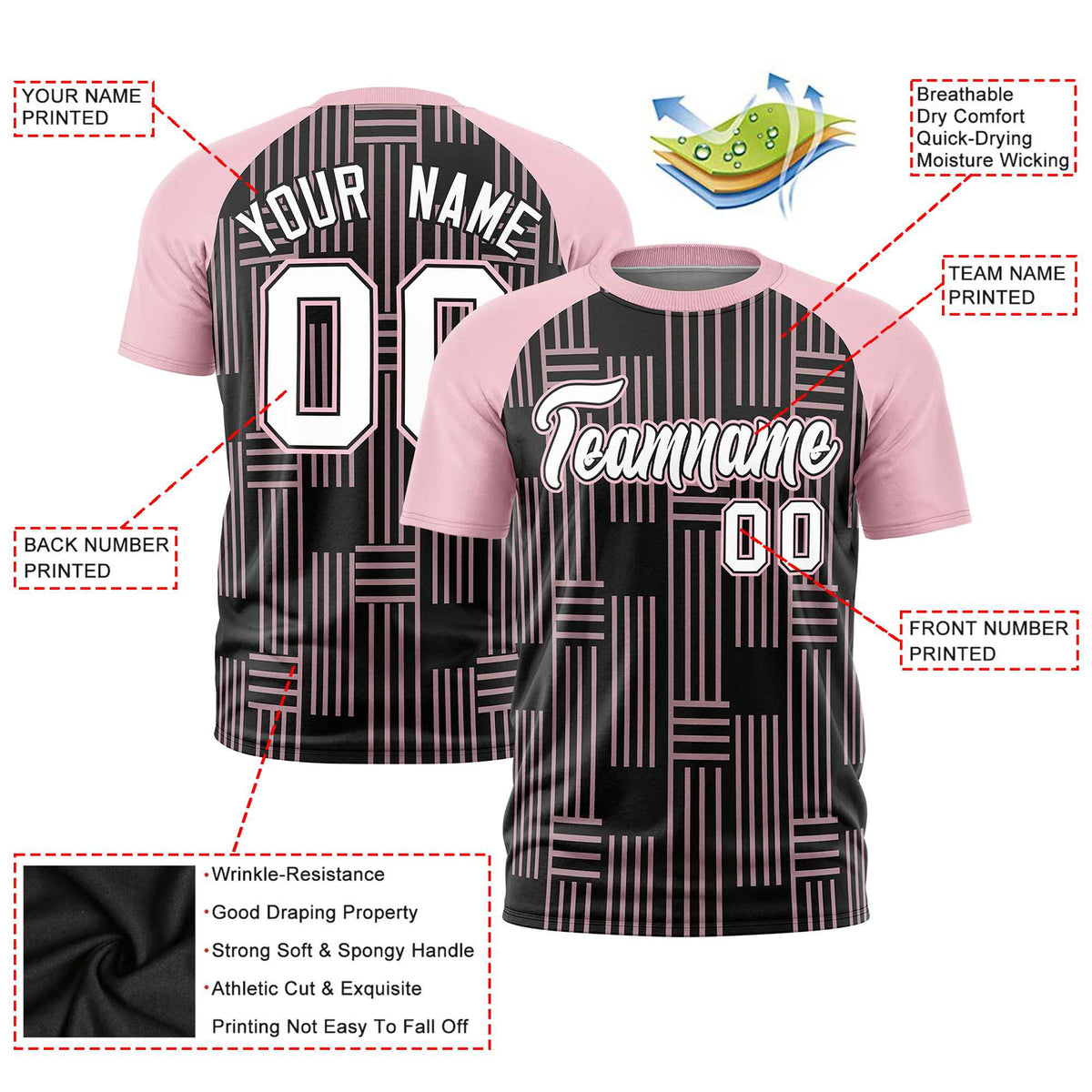 Custom Black-Light Pink Personalized Line Pattern Performance T-Shirt