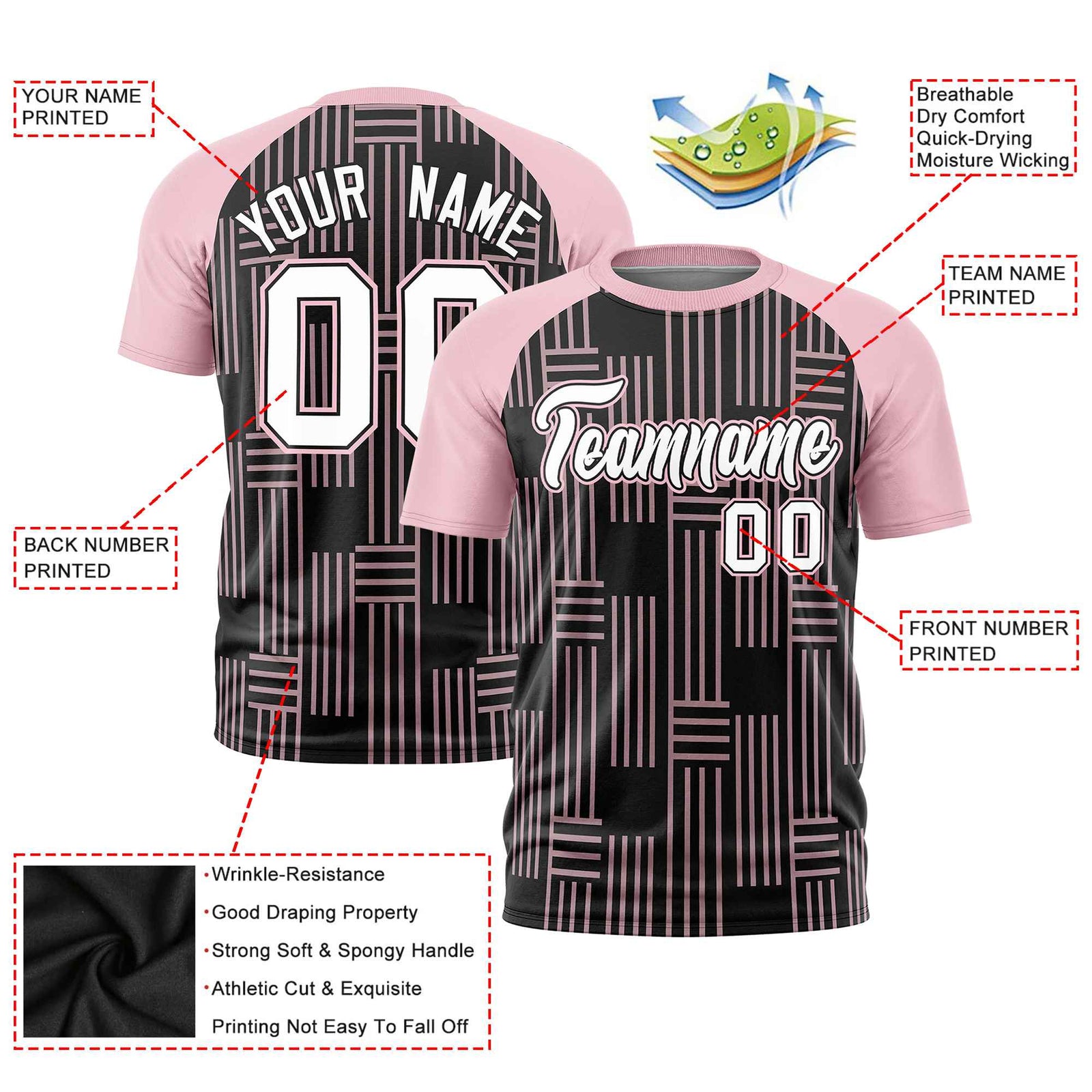 Custom Black-Light Pink Personalized Line Pattern Performance T-Shirt